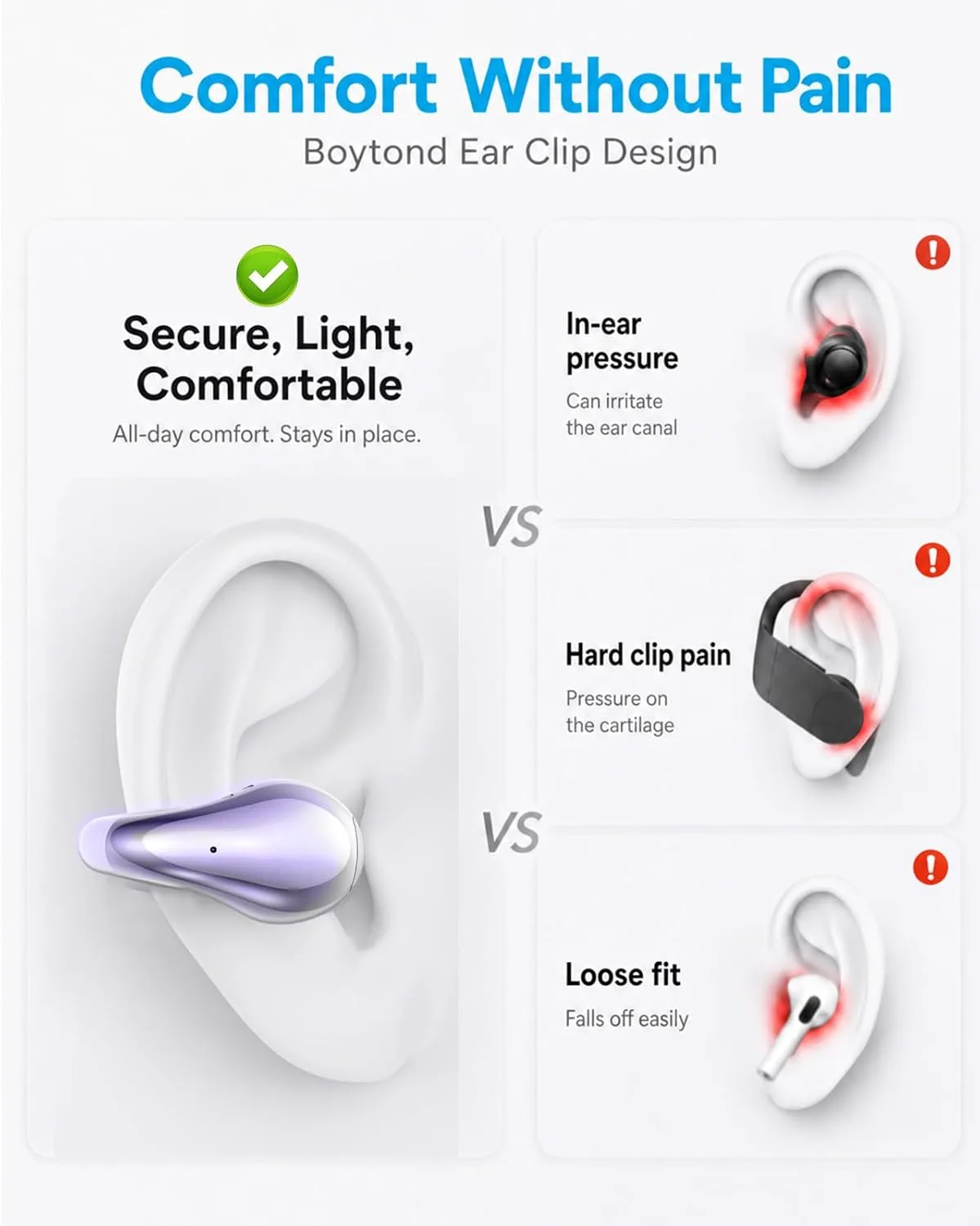 Ultra Open Ear Earbuds, Clip On Wireless Ear Buds, Lightweight Headphones