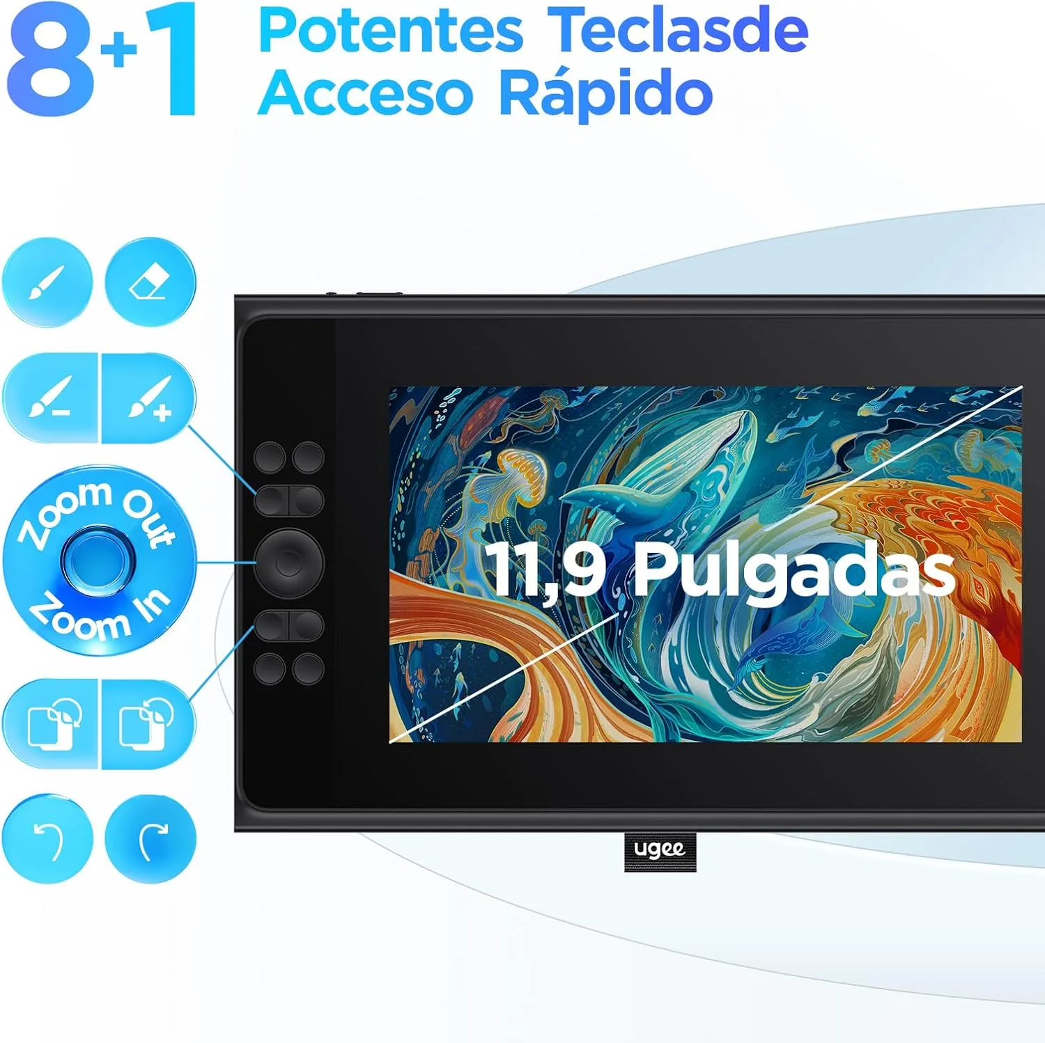 Graphics Tablet with Screen UGEE UE12 Plus 11.9 Inch, Pen Display with Full-Laminated Screen 147% RGB Colour Gamut, Drawing Monitor with Scroll Wheel and 8 Shortcut Keys for Windows/Mac/Android