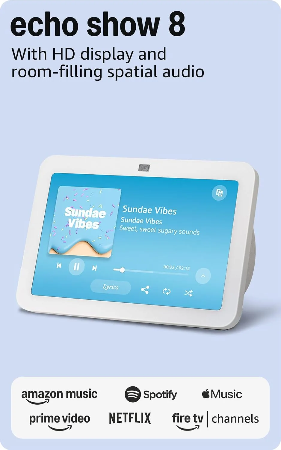 Amazon Echo Show 8, With Spatial Audio, Smart Home Hub, ideal for open living spaces, Designed for Alexa+, Glacier White