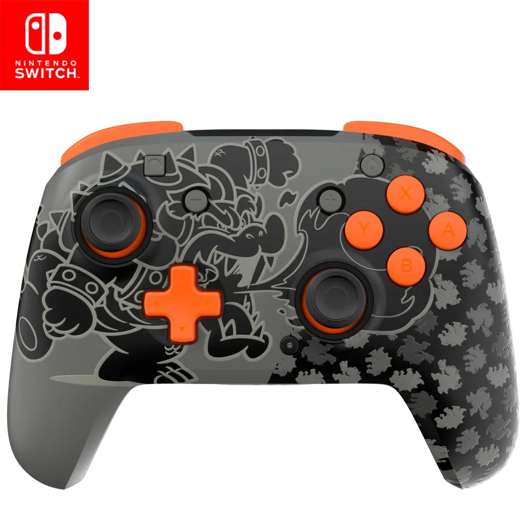 PDP REMATCH GLOW Wireless Nintendo Switch Pro Controller, Full Motion Controls – Licensed for Nintendo Switch. & Lite & OLED Model, Rechargeable Battery Power, Glow in the Dark: Blackout Bowser