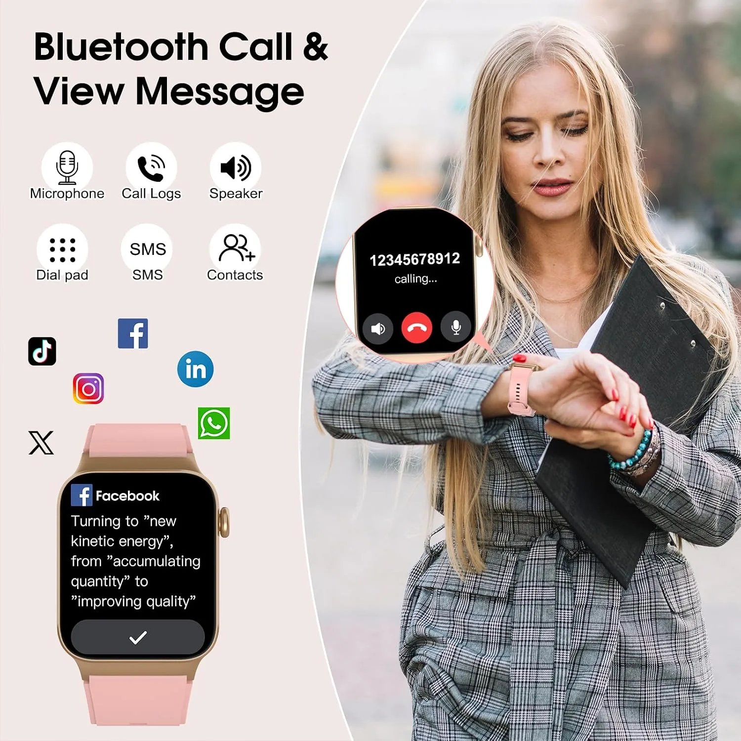 STECEi Smart Watch for Men Women Bluetooth Call, 1.85" HD Screen Smartwatch with Heart Rate/Sleep Monitor, 110+ Sport Modes Activity Trackers IP68 Waterproof, Fitness Watch for Android, Rosegold