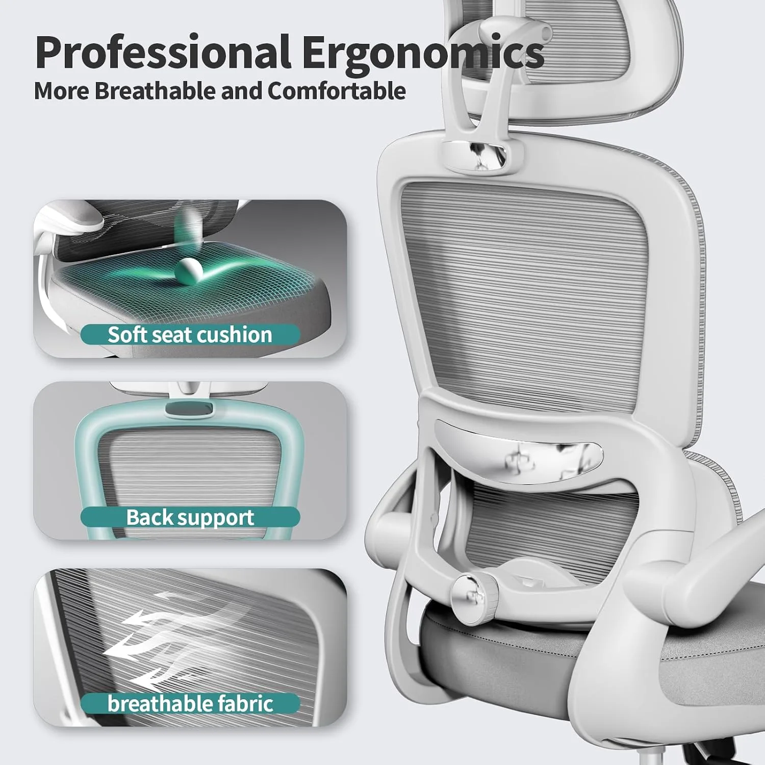 TRALT Office Chair Ergonomic Desk Chair with Lumbar Support Grey, 1