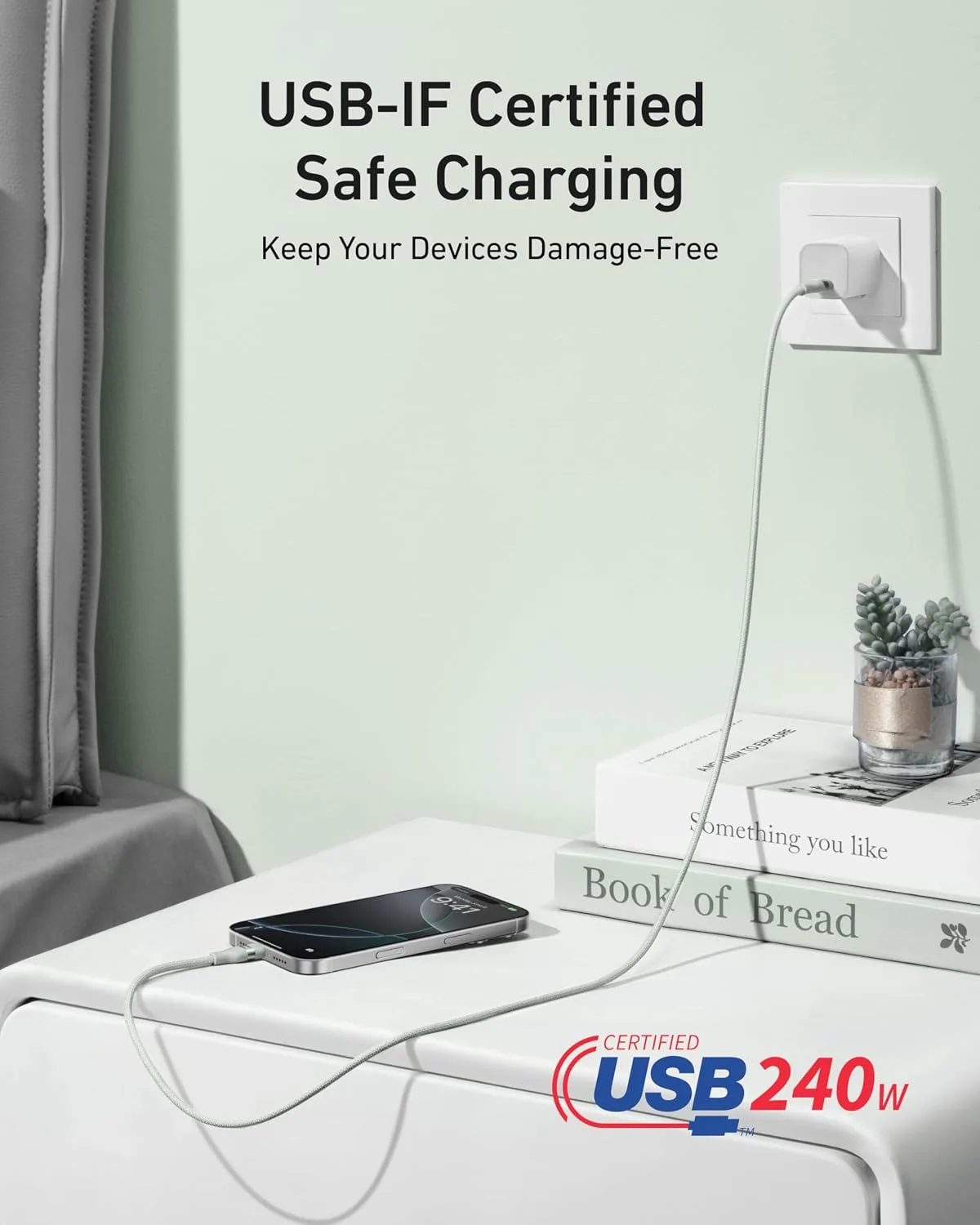 Anker Nano USB C to USB C Cable, 240W Fast Charging Cable (Green, 6ft)