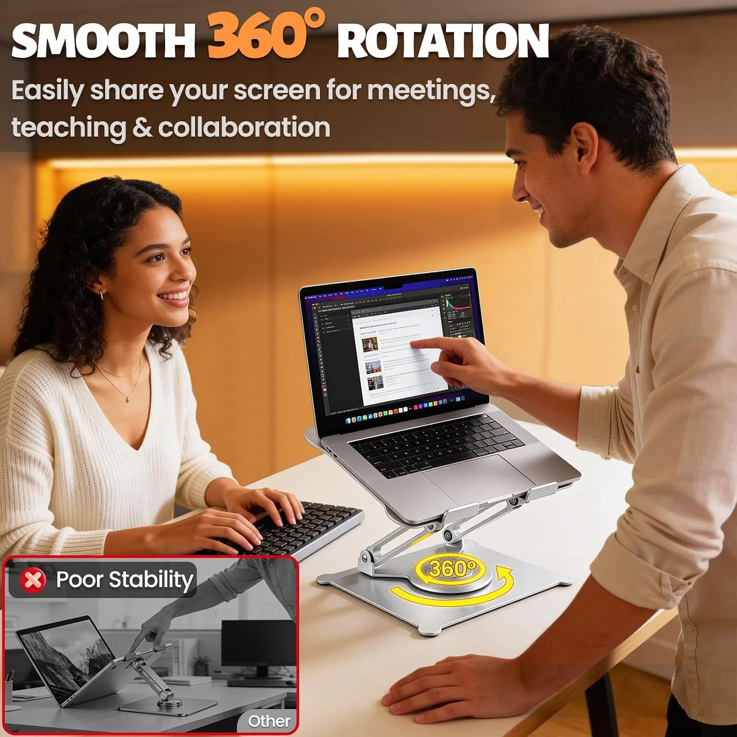 Urmust 360° Rotating Laptop Stand for Desk, 10-15.6“ Laptop Riser, Silver