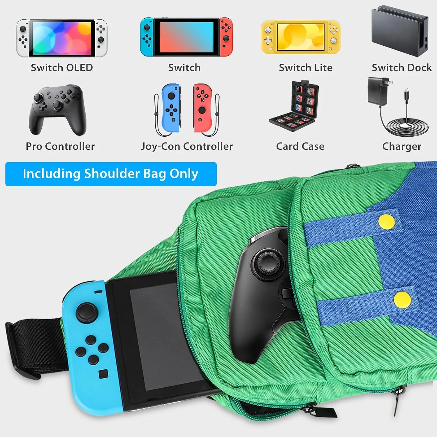 Vadaxx Cute Travel Bag for Nintendo Switch/2/Lite/OLED, Small Sling Portable Waterproof Backpack Carrying Crossbody Shoulder Chest Gaming Bag Case for NS SD Console Dock Joy-Cons Accessories Storage