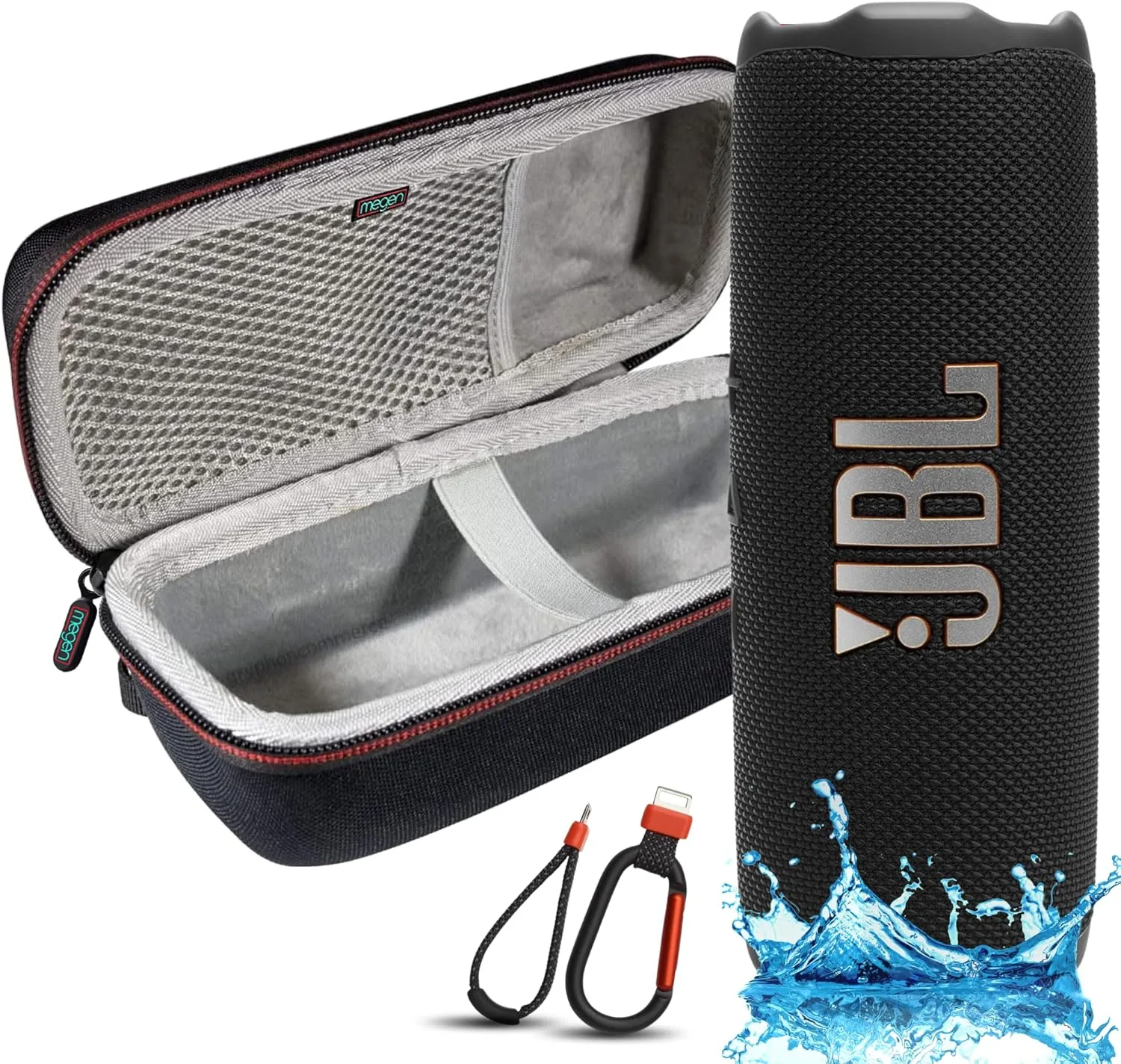 JBL Flip 7 Portable Bluetooth Speaker, IP68 Waterproof, Dustproof, Drop-Proof, PushLock System, AI Sound Boost, 16H Battery, Megen Hardshel Protection Case (Red)