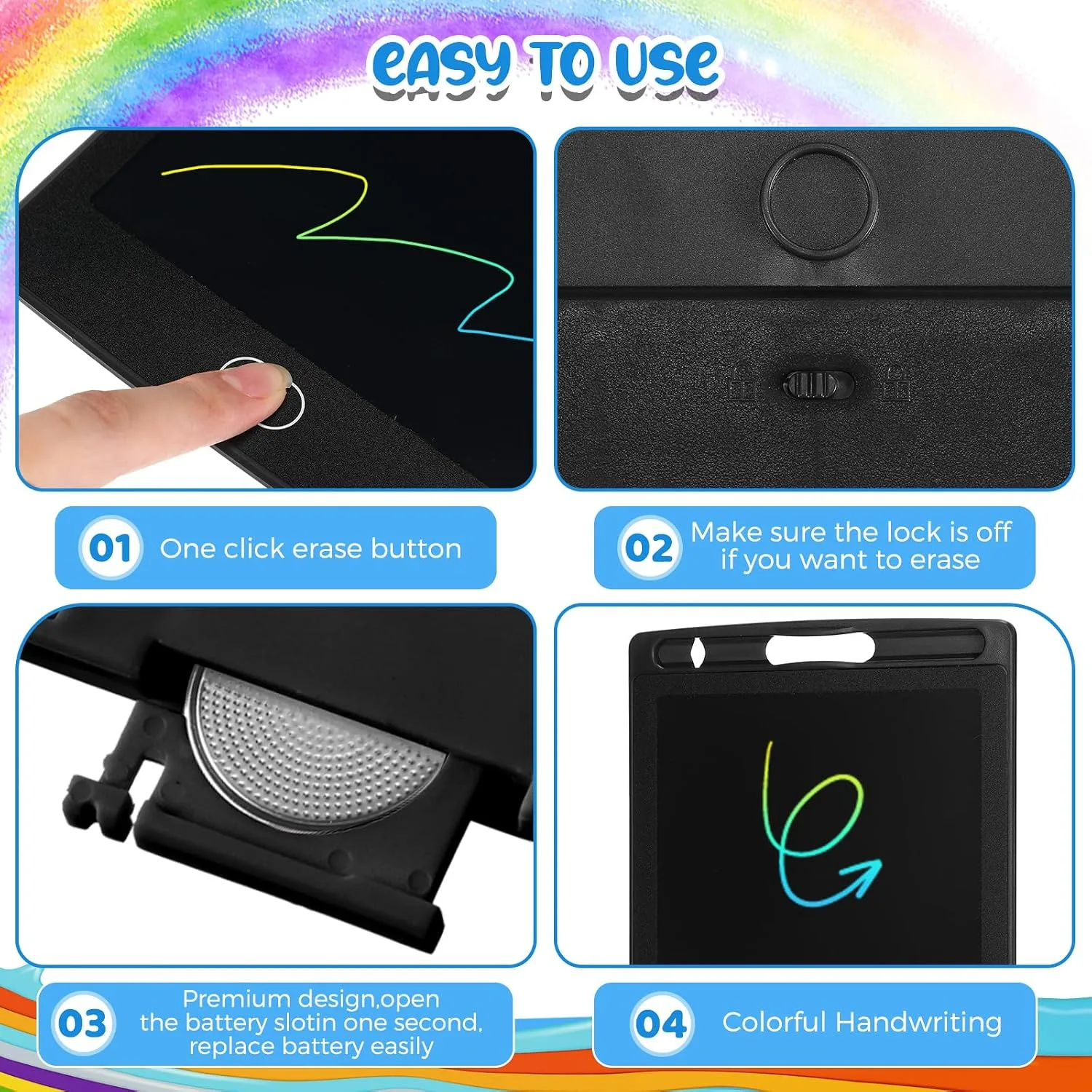 Zhehao 48 Pcs 8.5 Inch LCD Writing Tablet for Kids, Black