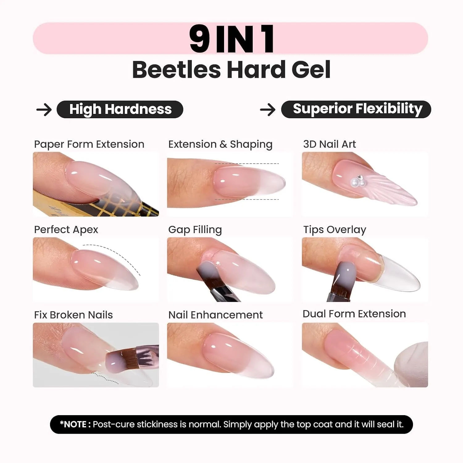 Beetles Hard Gel Jelly Pink, 30g 9 in 1 HEMA-Free Builder Nail Gel