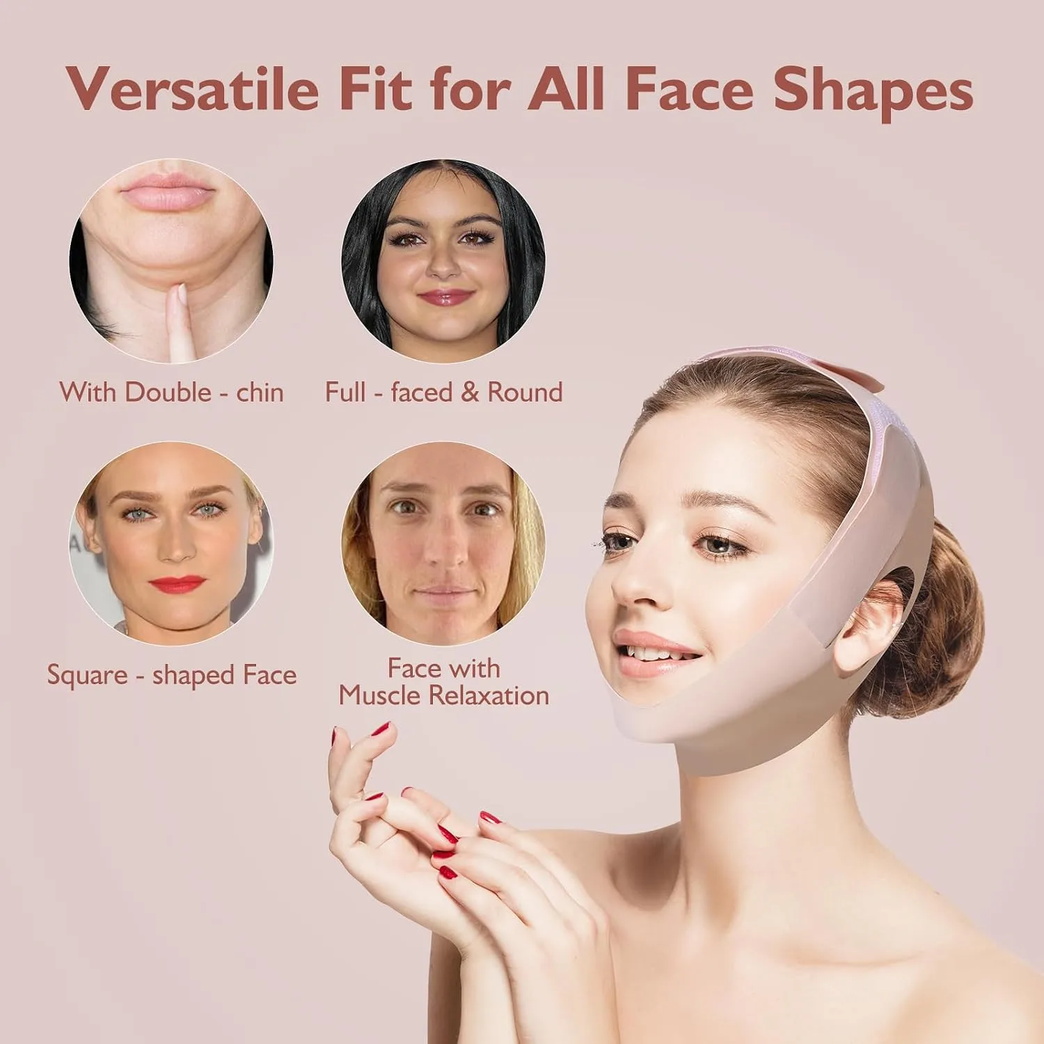 Jawline Shaper Chin Strap for Sleeping, Reusable V-Line Mask for Women Face Lifting Made w/Electric-Hot-Press Tech for Skin-Friendly & Breathable Cooling Fabric (Pink, Extra Large)