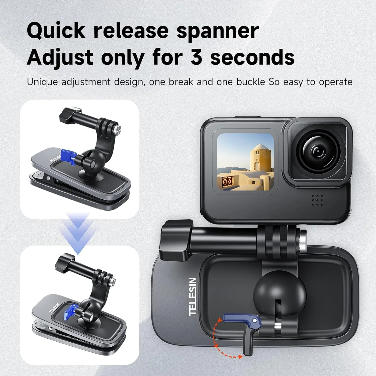 TELESIN 360° Swivel Ball-Head Backpack Clip Mount for Action Cameras
