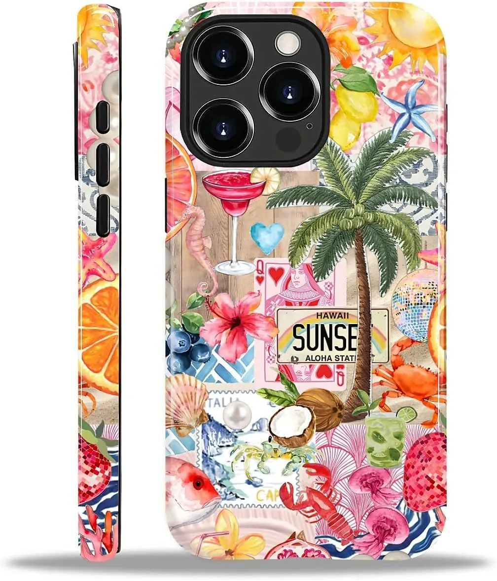 DAIZAG Case for iPhone 14 Pro Max,Mixed 2 Layer Design Shockproof Soft TPU Ddouble Protection Phone Case for iPhone 14 Pro Max-Aesthetic Summer Beach