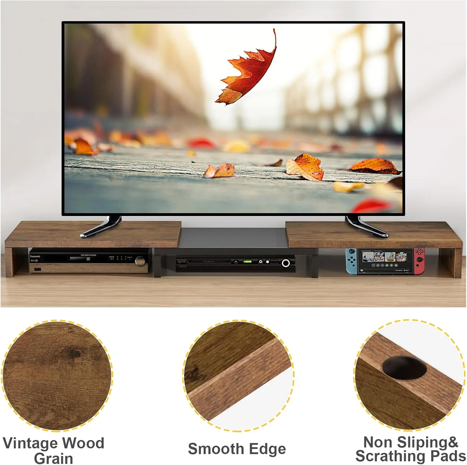 TAVR Dual Monitor Stand Riser, Wooden Computer Monitor Stand for 2 Monitors