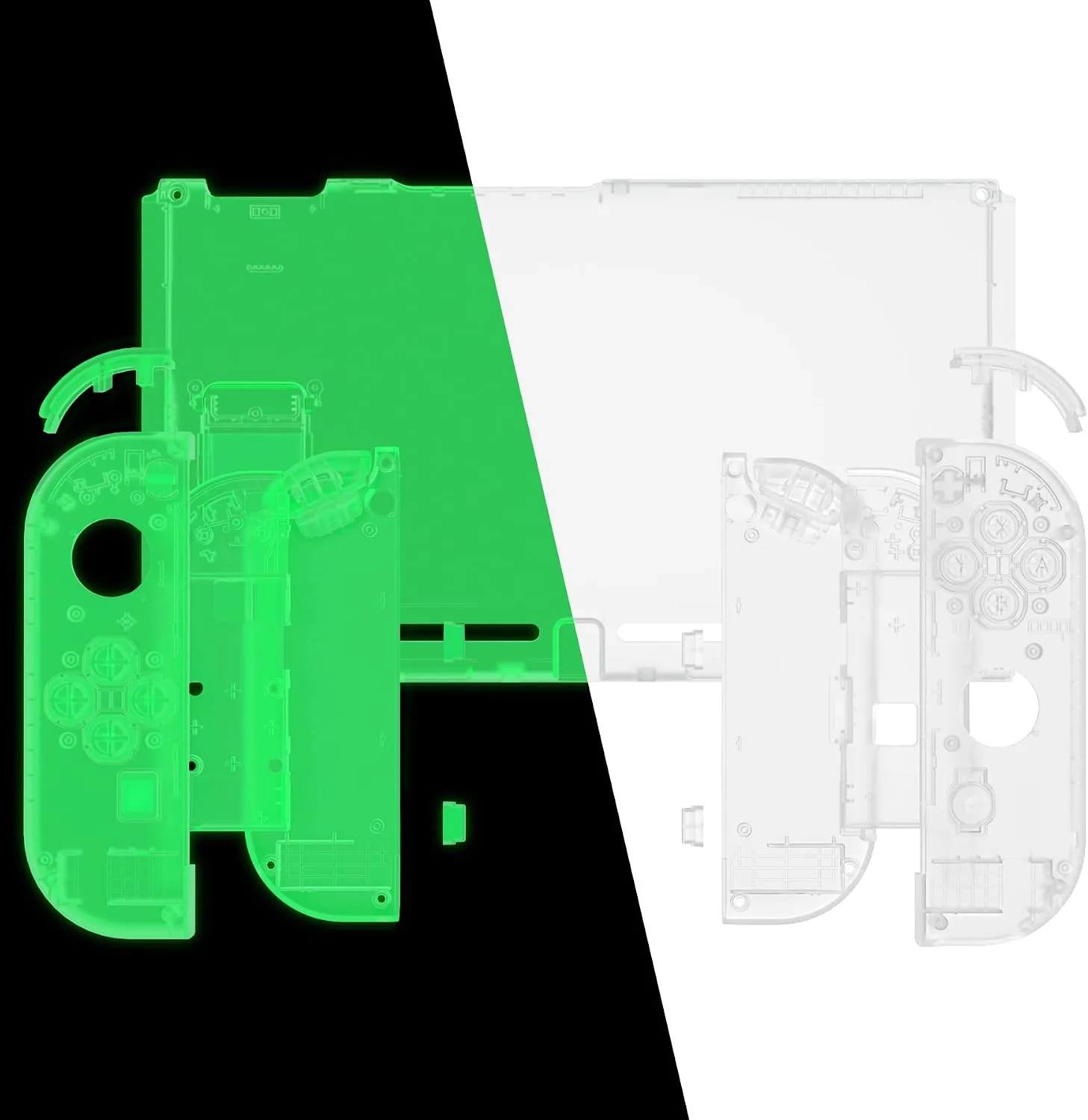 eXtremeRate DIY Replacement Shell Buttons for Nintendo Switch, Back Plate for Switch Console, Housing with Colorful Buttons for Joycon Handheld Controller - Glow in Dark - Green [No Electronics Parts]