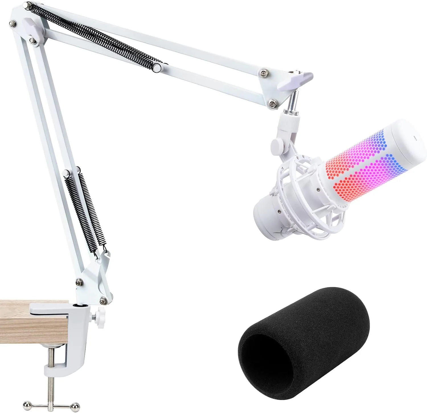 For HyperX QuadCast S White Boom Arm - White Mic Arm Compatible with Hyper x QuadCast, Microphone Boom Arm with Pop Filter, Improve Sound Quality, Mic Boom Arm for Hyperx QuadCast by SUNMON