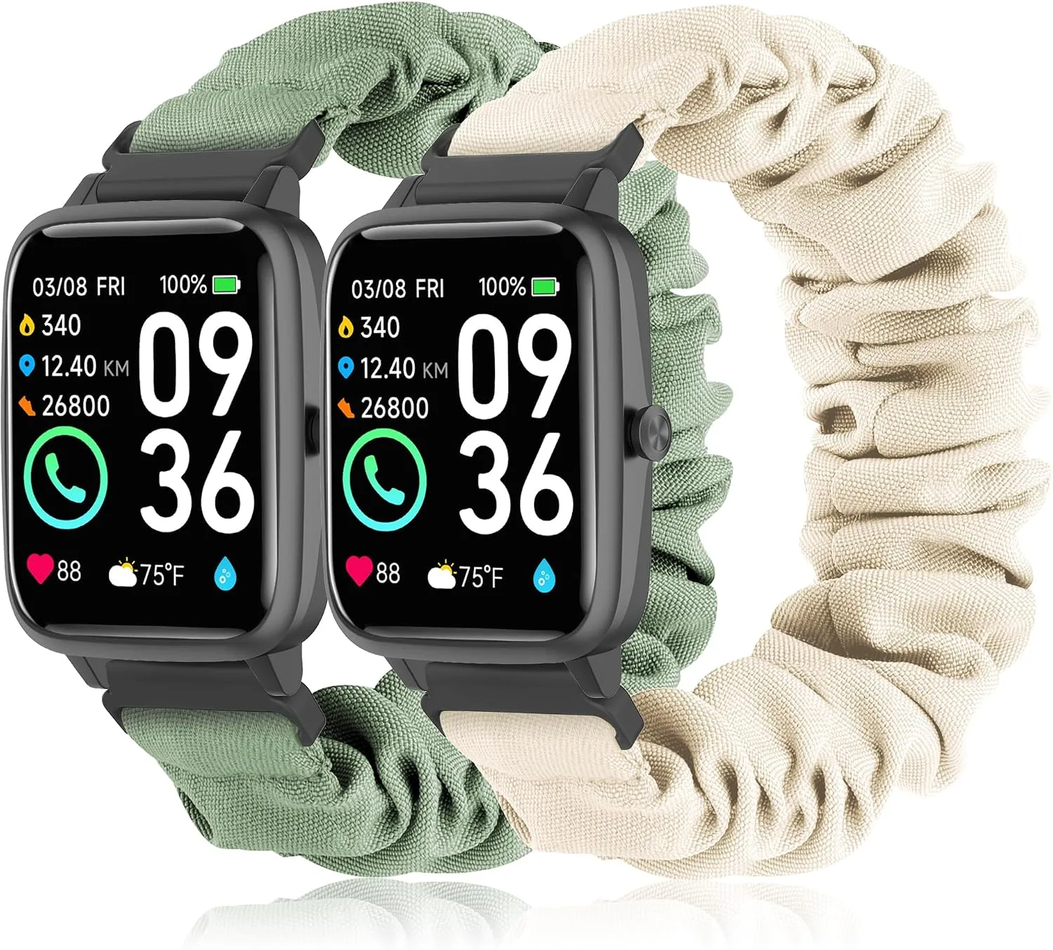 Pulseras Sunnyson 22mm para smartwatch Veryfit IDW13/IDW16/IDW19/IDW26/IDW28 2 unidades tela elástica scrunchie para mujer