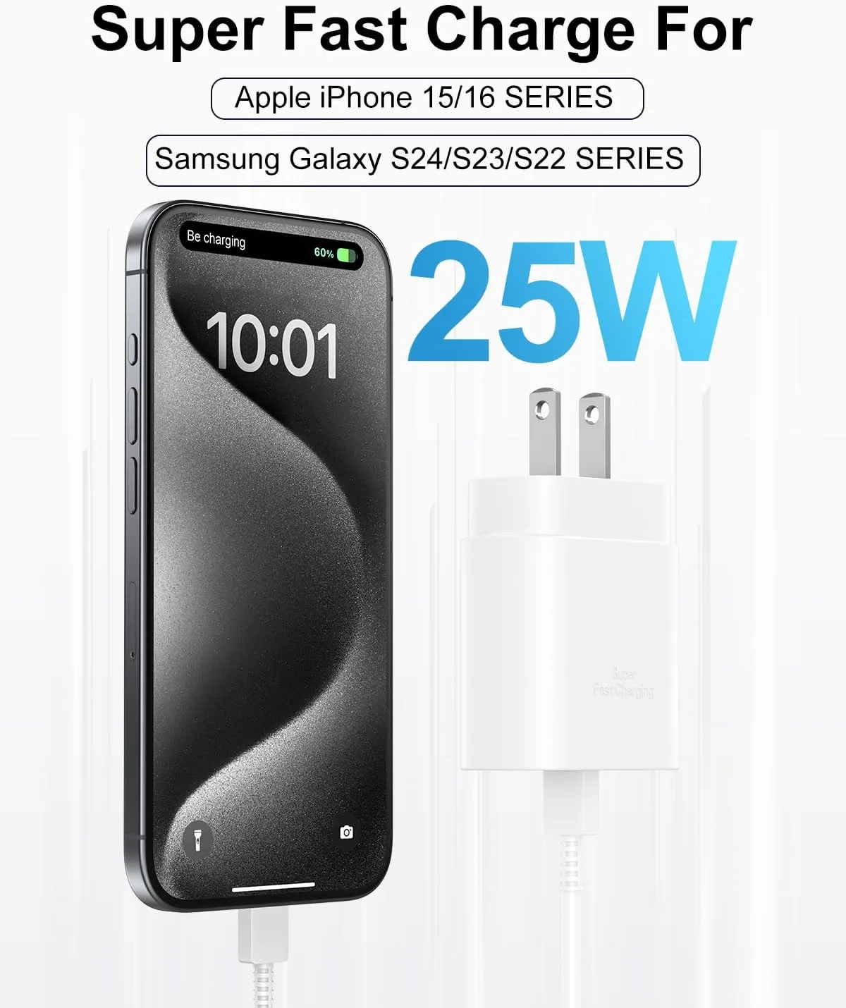 Type C Charger Fast Charging, 2Pack [10FT&6FT] Long USB C Cable with 25W Phone Super Fast Charger Block Compatible with Galaxy S26+/S25 Ultra,iPhone 18/17/16/Air/Plus/Pro Max/Duo