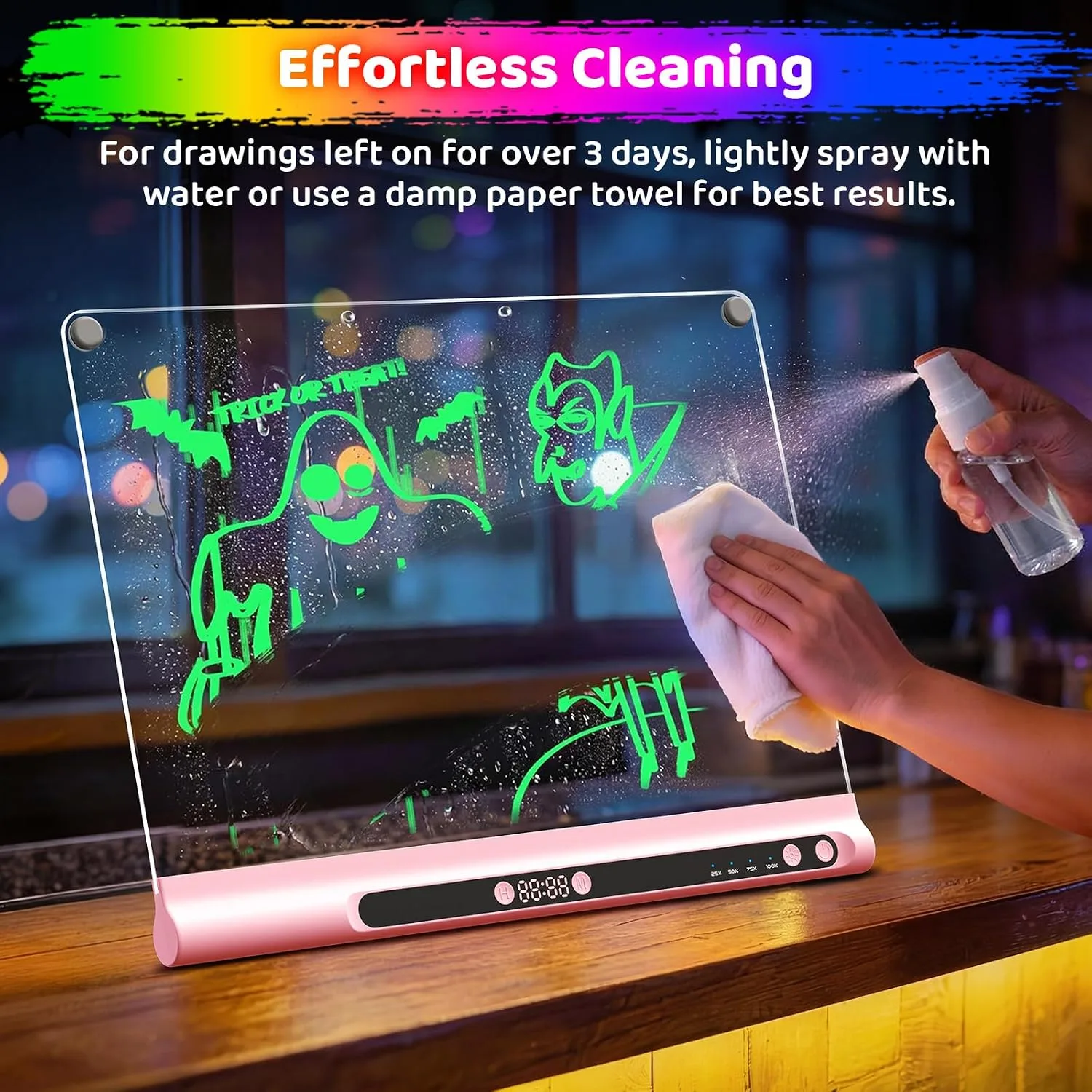 Geokay 16“ Rechargeable LED Drawing Board, 9-Color Light Modes with Timer