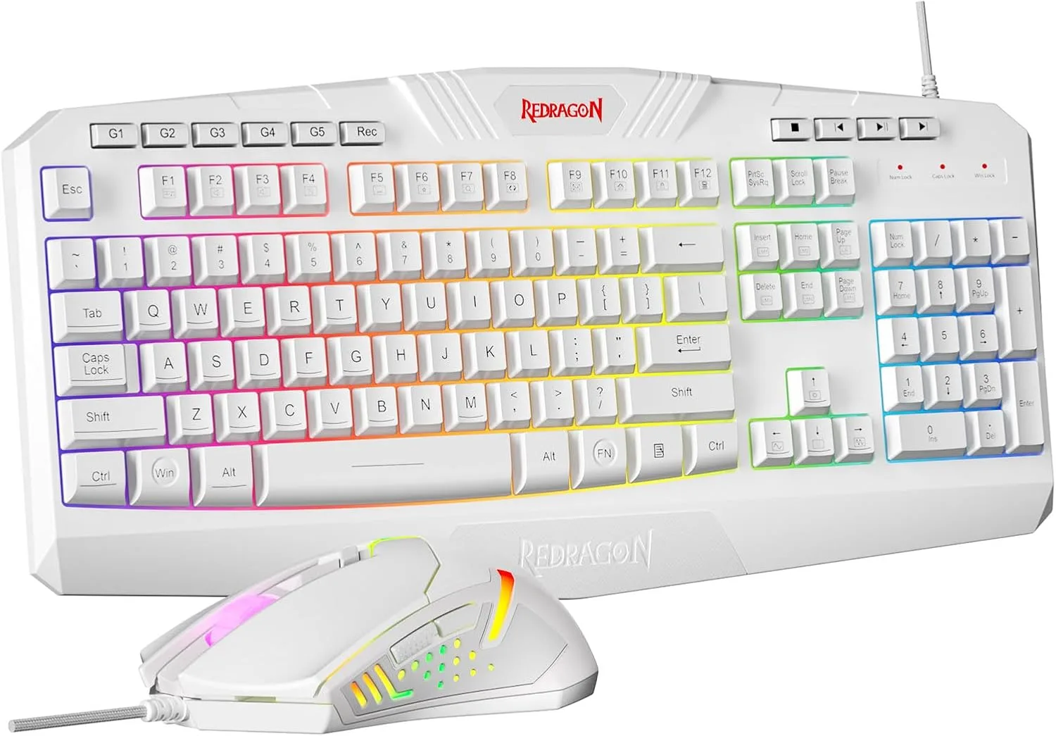 Teclado y Mouse Gamer Redragon S101-3 PRO Blanco RGB Programables
