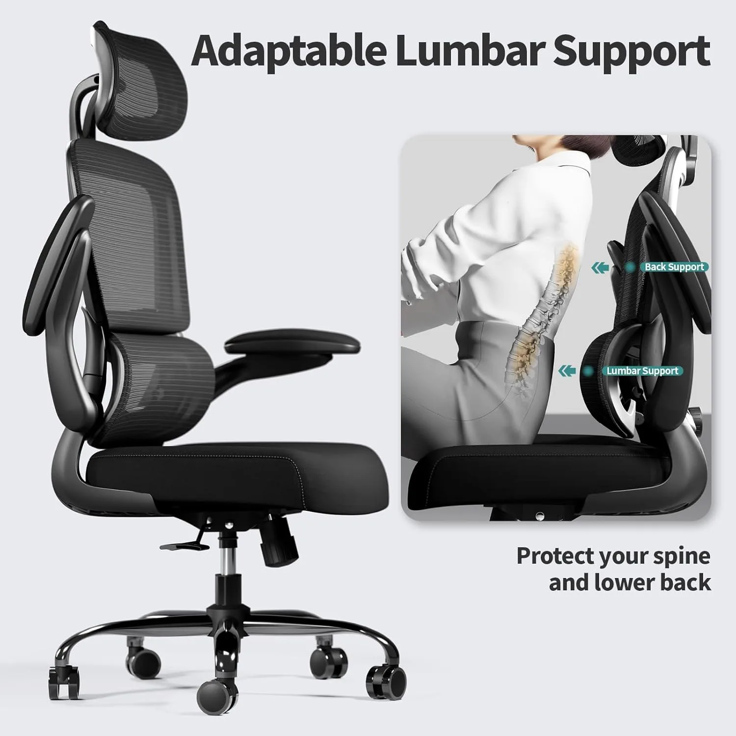 TRALT Office Chair Ergonomic Desk Chair with Lumbar Support Black, 1