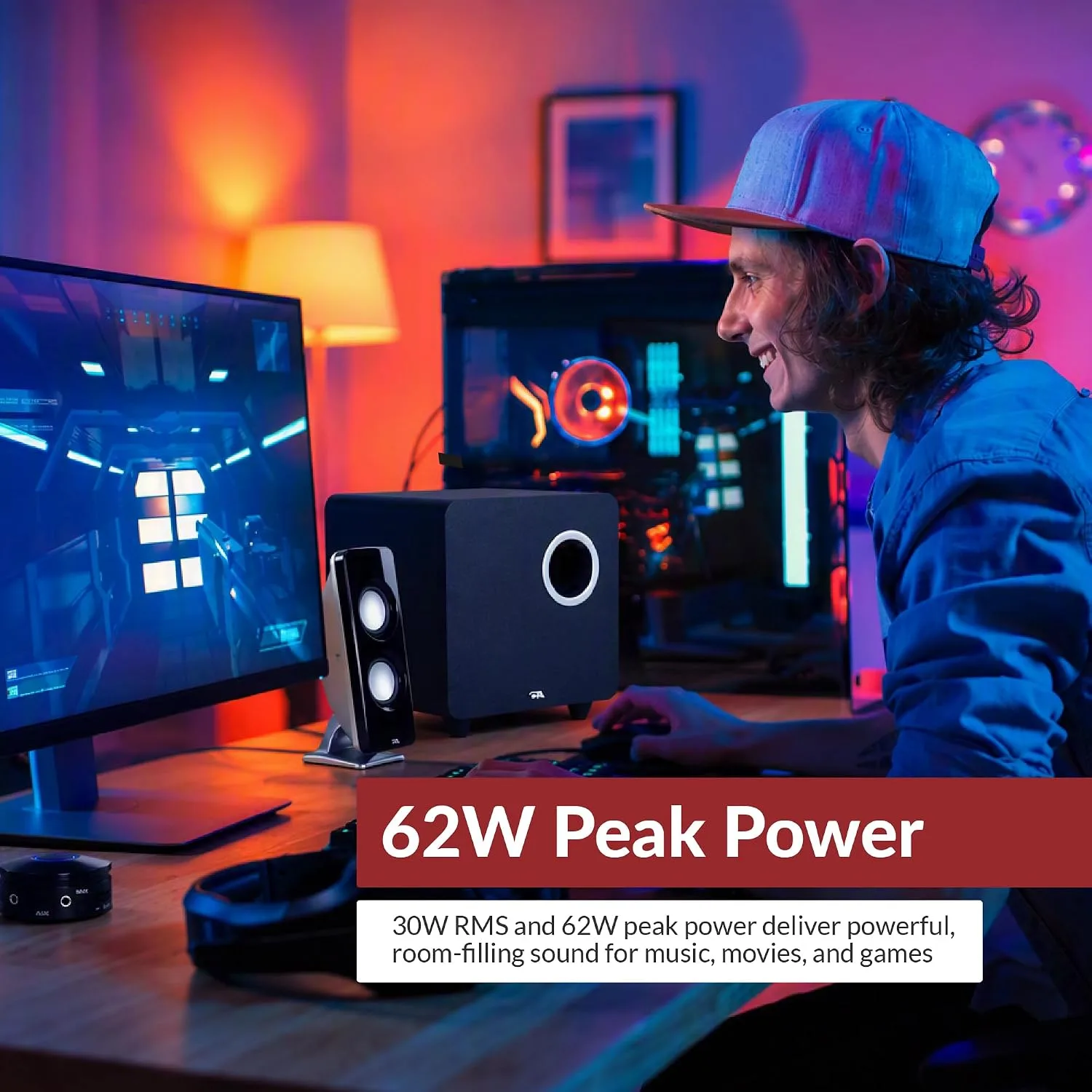 Cyber Acoustics CA-3610 2.1 Multimedia Speaker System with Subwoofer, 62 Watts Peak Power, Strong Bass, Perfect for Music, Movies, and Games