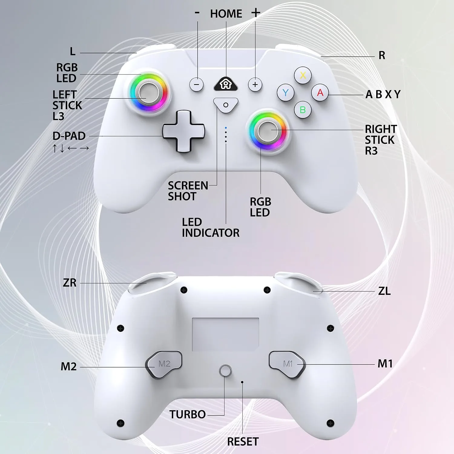SUBSONIC Switch and Switch 2 Wireless Controller - LED Pro controller White