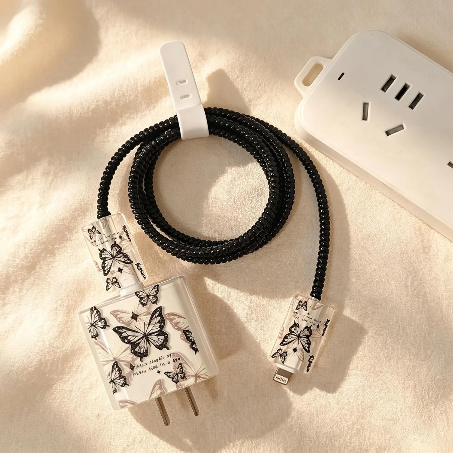 Compatible with iPhone 18W/20W USB-C Charger Protector Cover, 3D Cute Cartoon Charger Case for Apple iPhone 20W USB-C Power Adapter and Lightning Cable Protective Wire Saver (Butterfly)