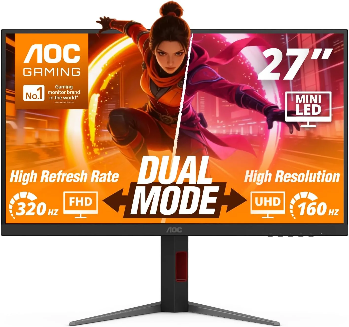 AOC 27" Gaming Monitor 4K Mini-LED Dual Mode 320Hz NVIDIA G-SYNC U27G4XM