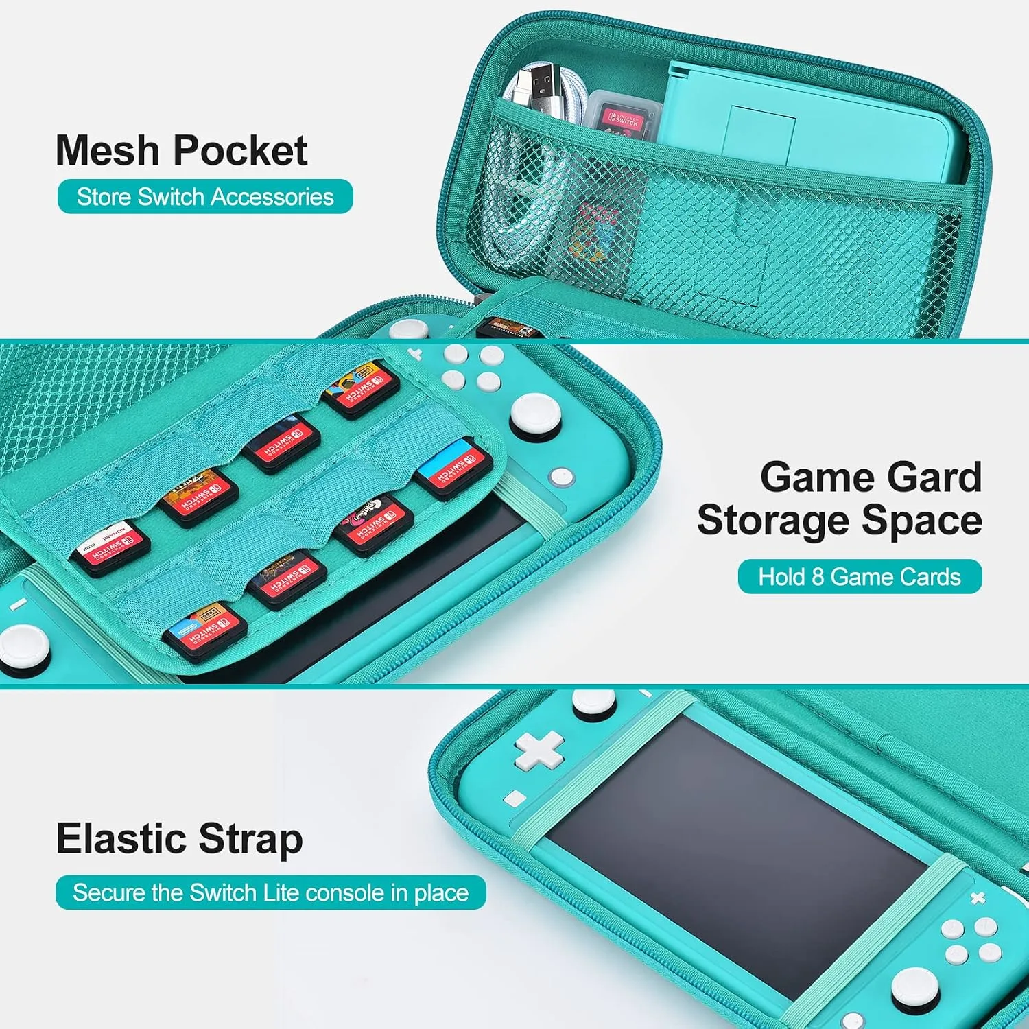 innoAura Switch Lite Case 18-in-1 Accessories Bundle for NS Switch Lite (2019), with Protective Carrying Case, Game Holder, Screen Protector & Cute Thumb Grips, Turquoise