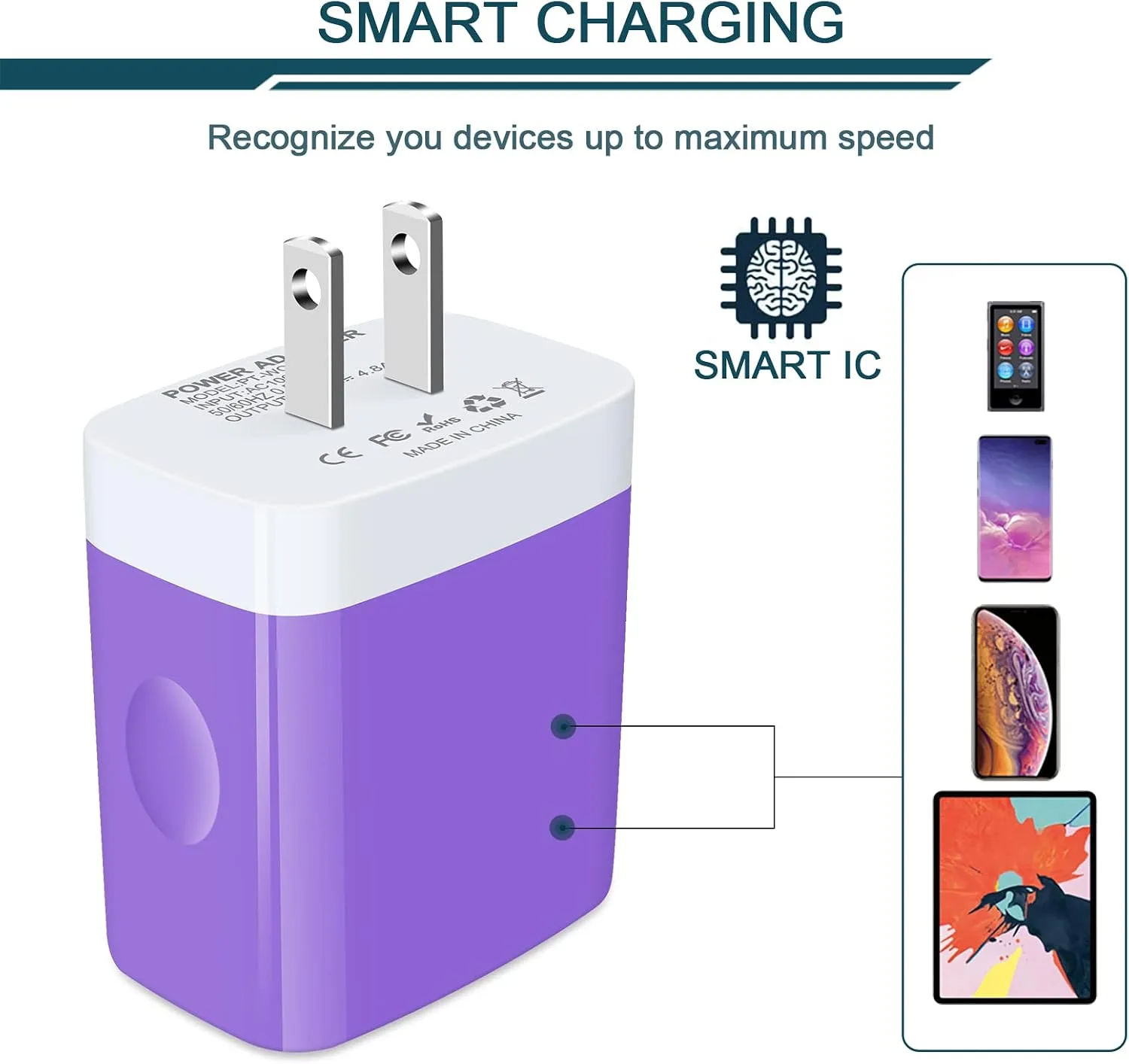 USB Charger Cube, Wall Charger Plug, AILKIN 4.8A 4-Muti Port USB Adapter