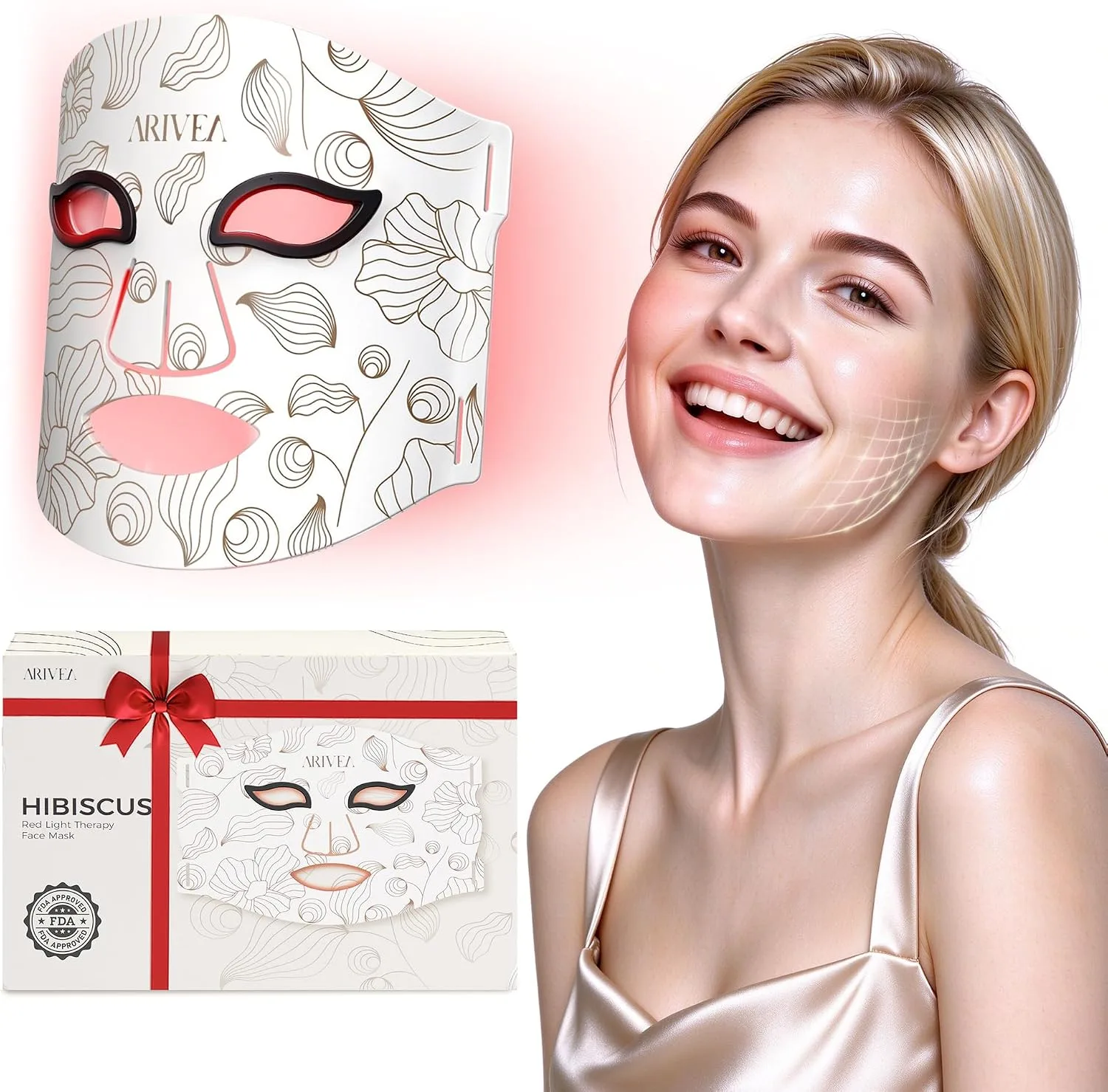 ARIVEA Red Light Therapy Mask for Face, 850nm NIR & Red, Blue LED 3 Lights