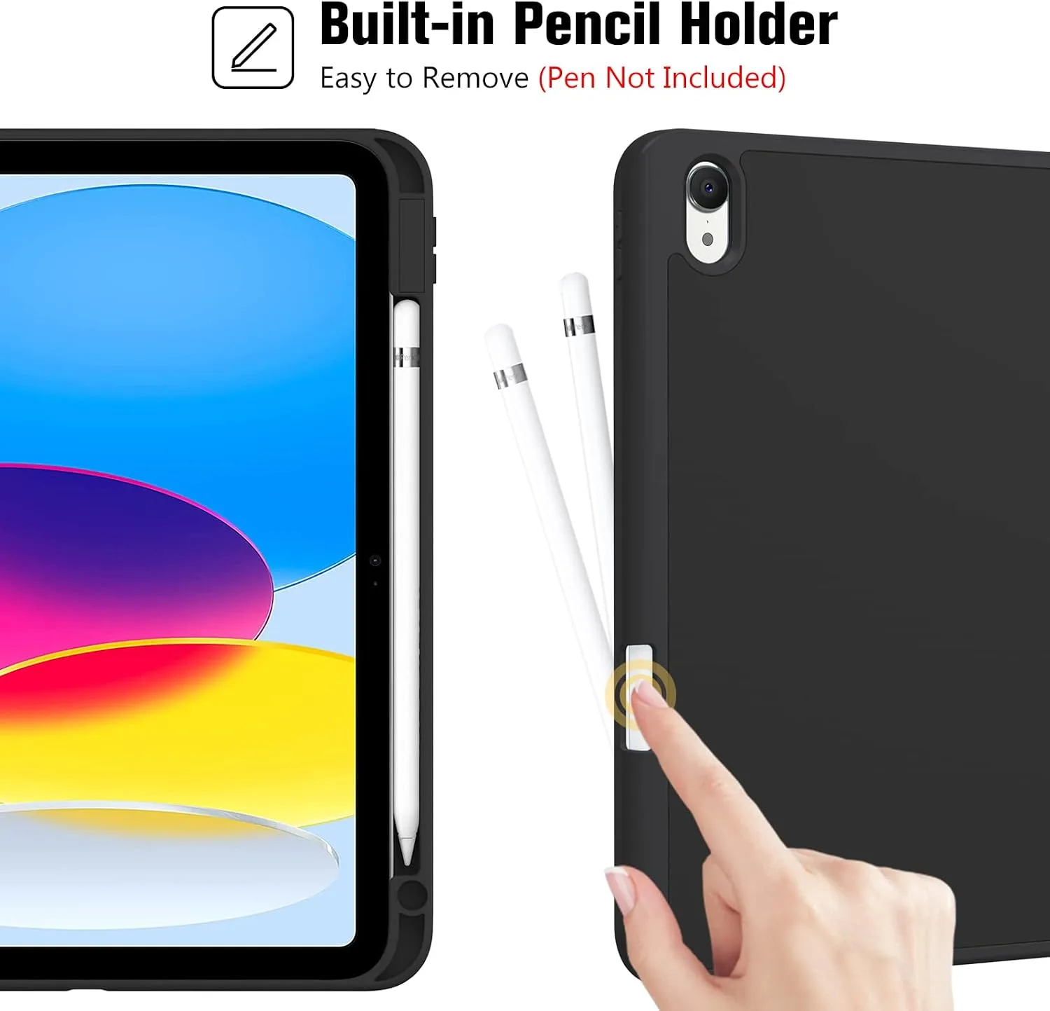 ProCase for iPad A16 11th/10th Generation Case with Pencil Holder -Black