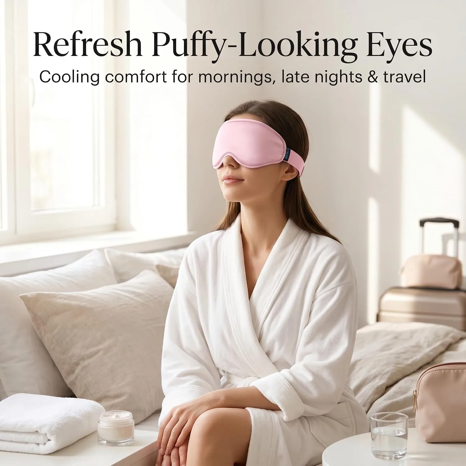 Cooling Eye Mask for Puffy Eyes, Pink Self Care Gifts for Women, Reusable Gel Ice Pack Cold Compress for Headache & Migraine Relief, Adjustable Weighted Sleep Mask for Tired Eyes, Relaxation & Spa