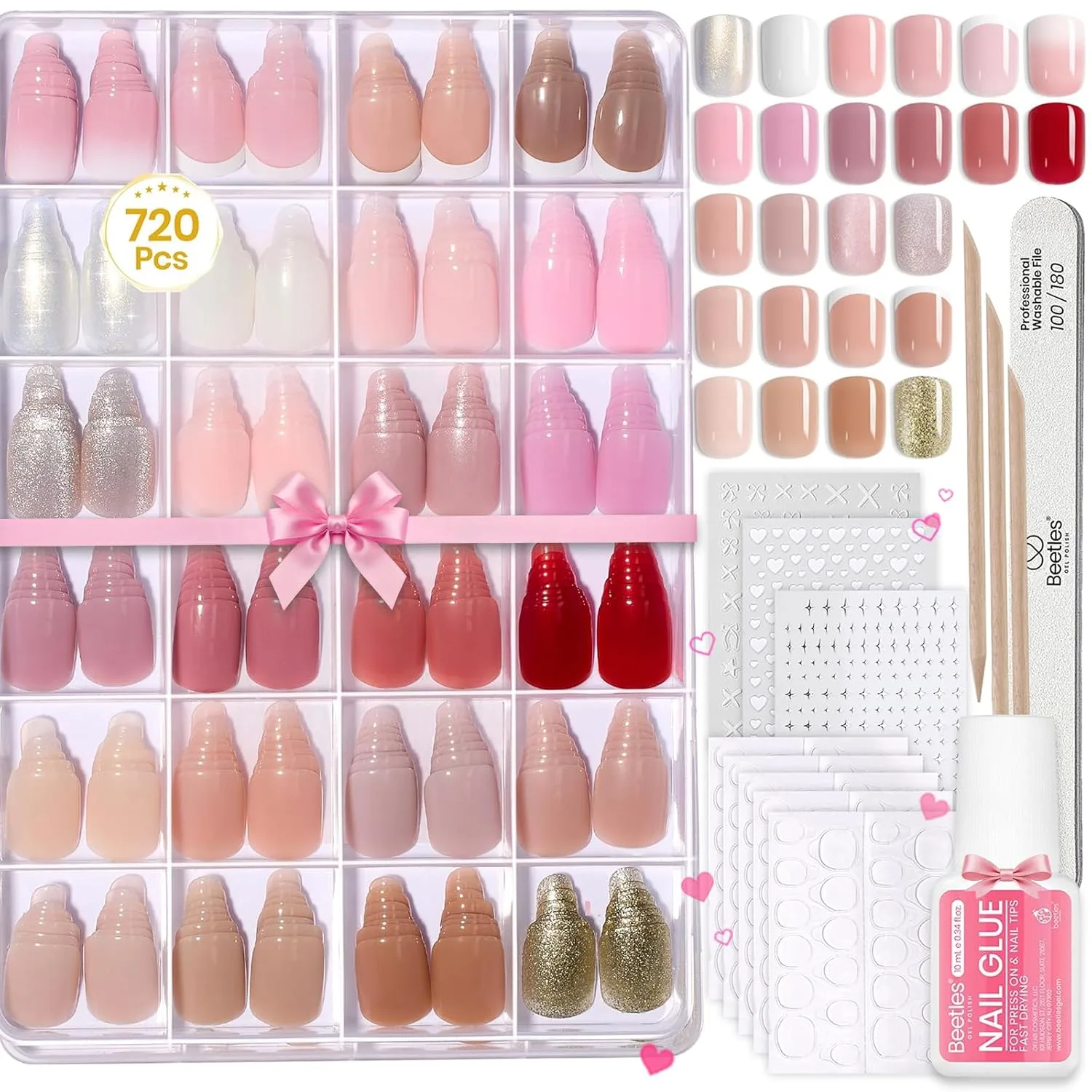 Beetles Press On Nails Kit - Creamy Drizzle, Short Square 720Pcs 24 Colors