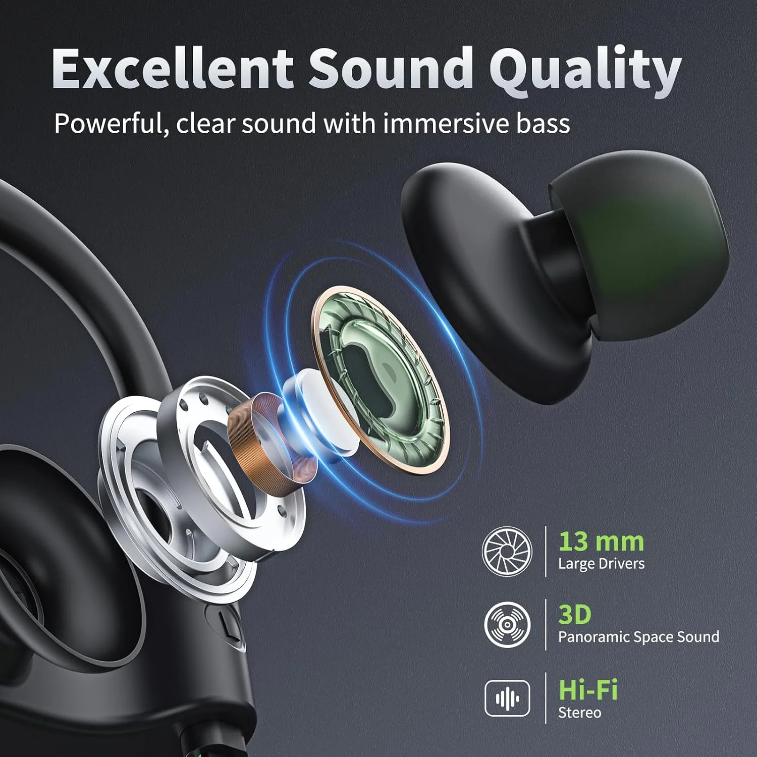 JOYWISE Bluetooth Headphones, Wireless Earbuds with 16 Hrs Playtime for Gym