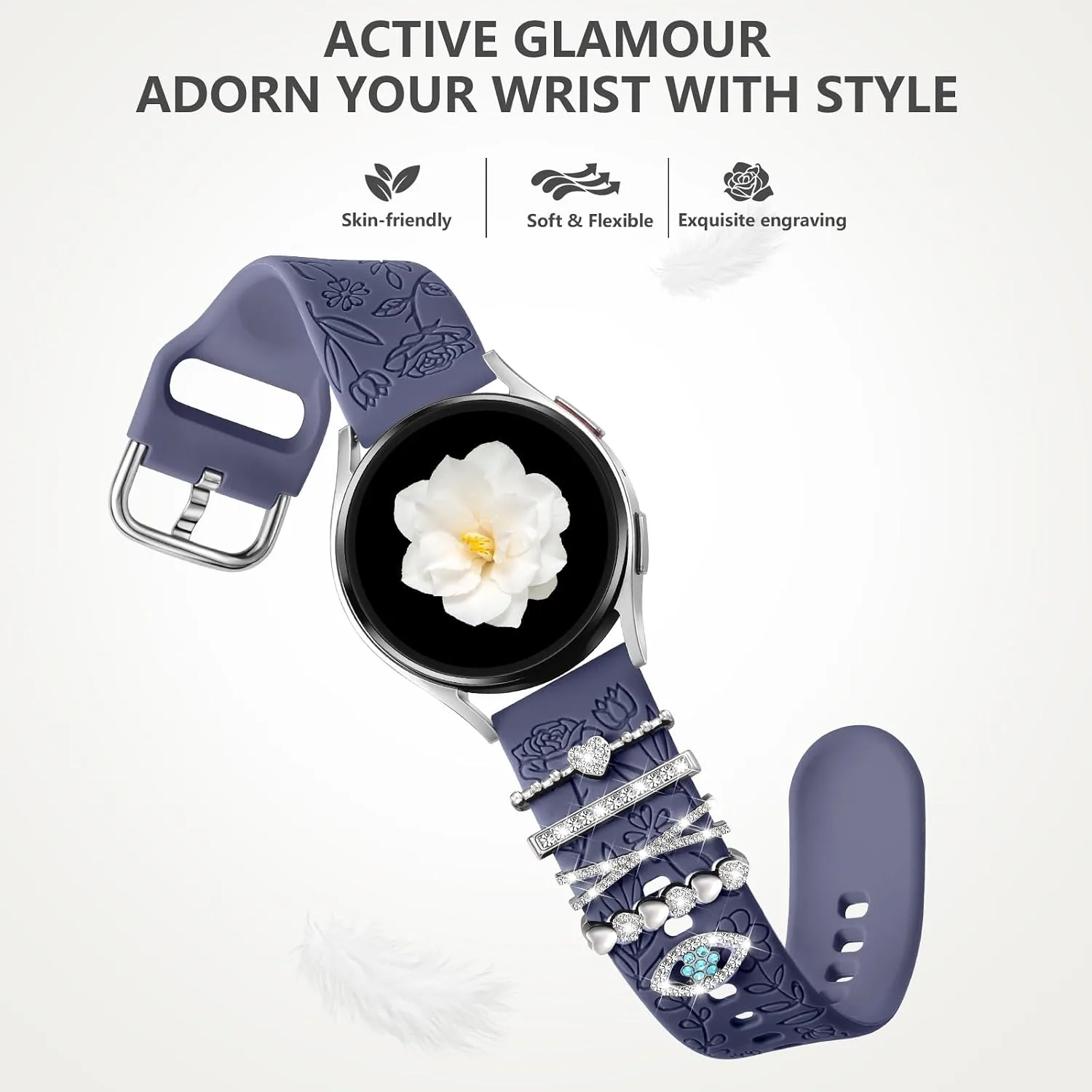 DaQin Flower Engraved Band Compatible with Samsung Galaxy Watch 7 Bands