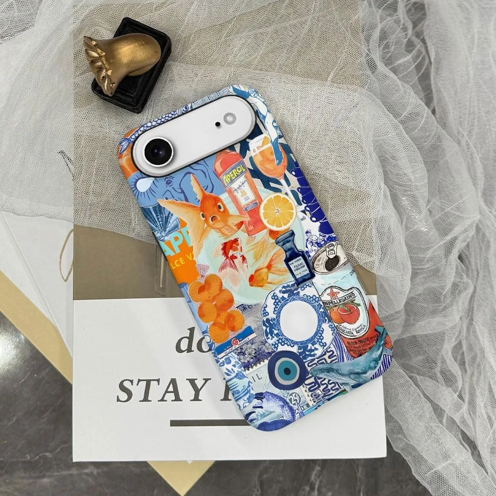 Case Compatible with iPhone 17 Air,Fall Prevention Hybrid 2-Layer Hard Shell Phone Cover for Girls Boys,Fish Orange Collage European