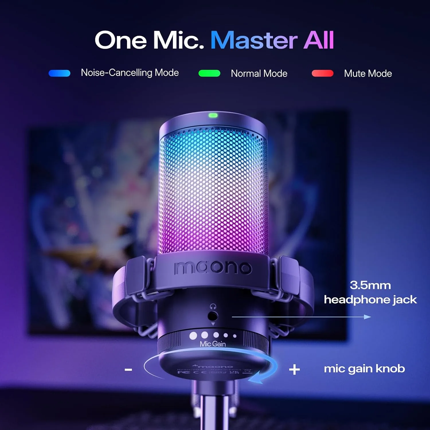 MAONO DGM20S USB Gaming Microphone for PC, Noise Reduction Condenser Mic