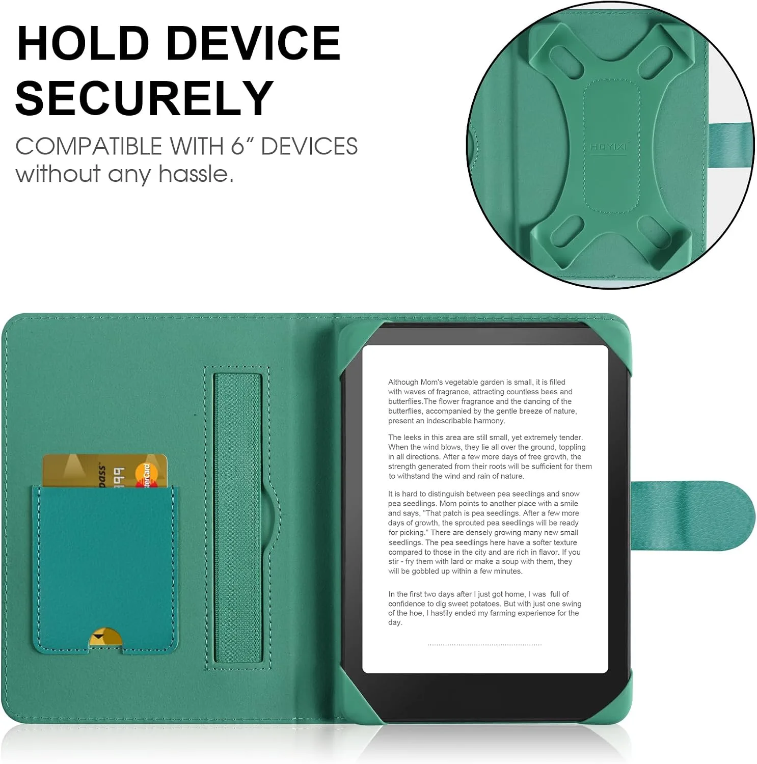 HoYiXi Universal Case for 6-inch Kindle eReader Compatible with Kobo/Voyaga/Pocketbook/Tolino E-Book Reader,6'' eReader Protective Cover with Built-in Card Slot,Cyan