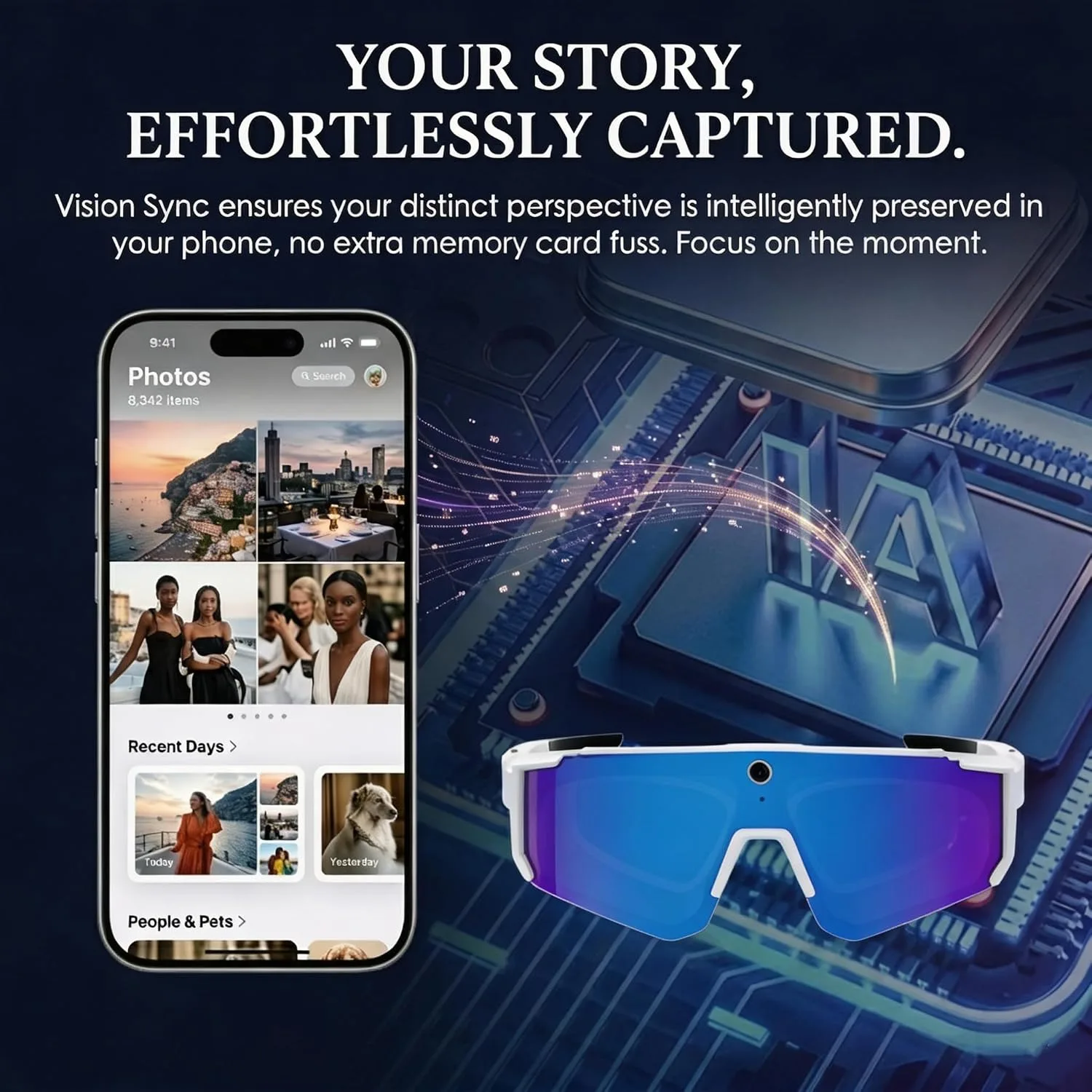 AI Smart Glasses with Camera, Bluetooth Sunglasses for Sports-White