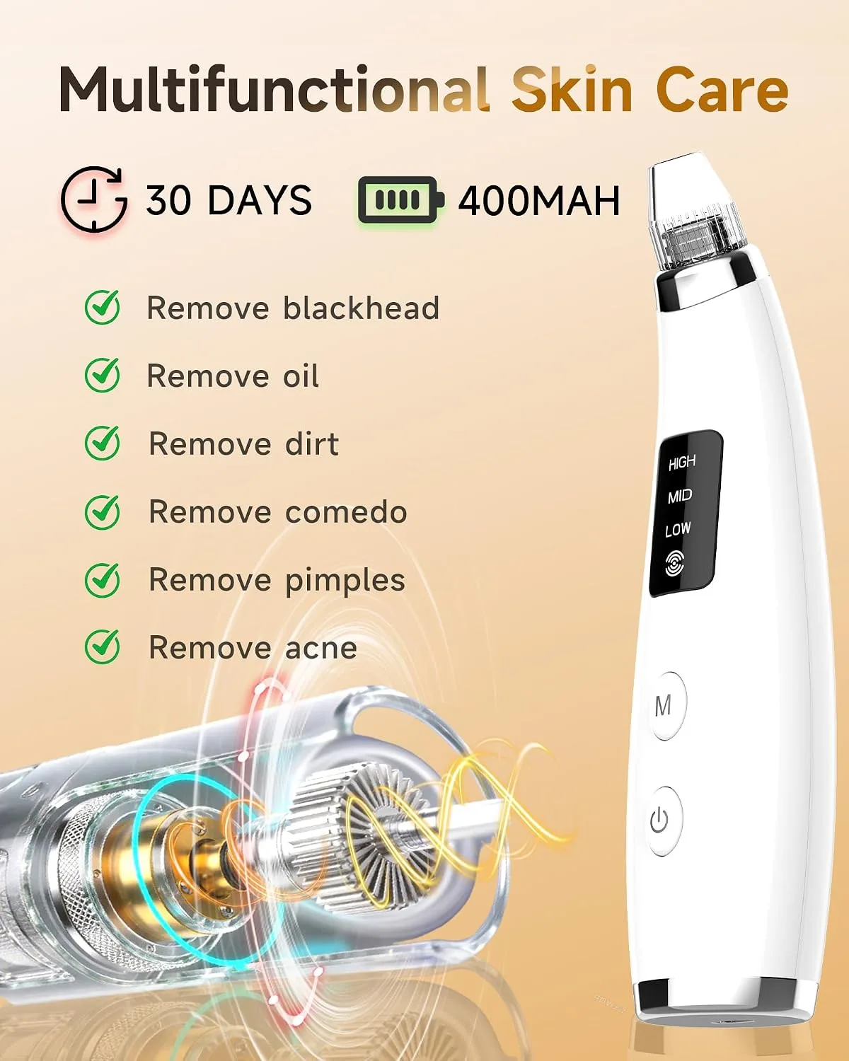 Blackhead Remover Vacuum, Type-C Rechargeable Pore Cleaner with 3 Adjustable Suction, 6 Probes & Comedone Extractor Tool Kit for Women and Men, White Heads Removal for Face & Nose (White)
