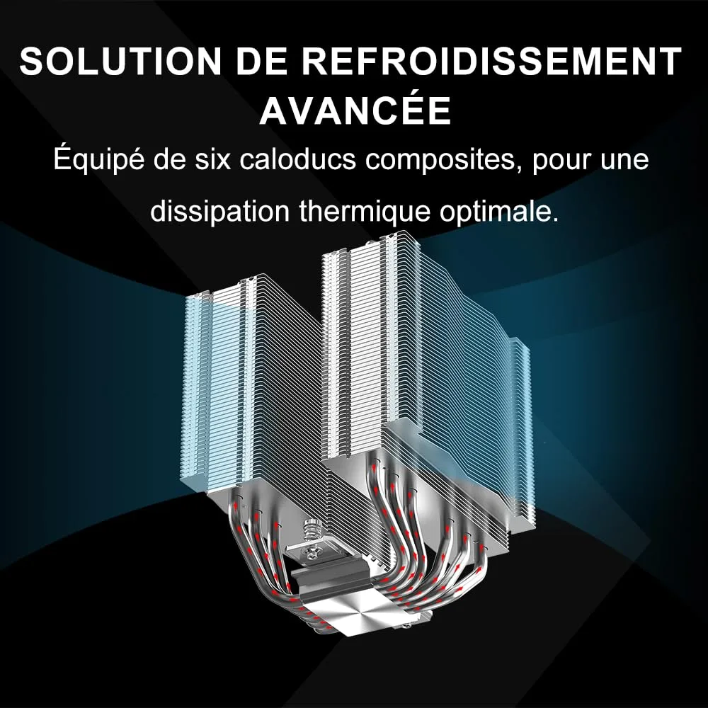 SAMA A60E Dual Tower CPU Air Cooler, 265W TDP 6 Heat Pipes PC Cooler Silver