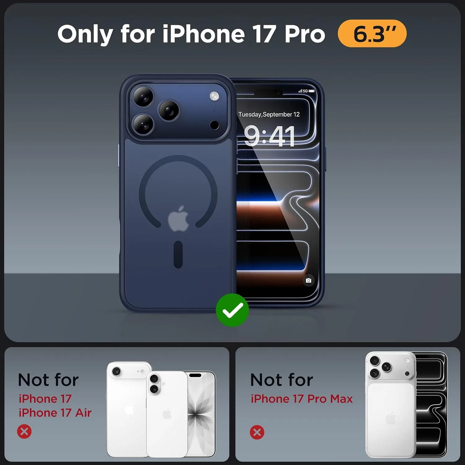 miracase Magnetic for iPhone 17 Pro Case 6.3", Camera Control, [Compatible with MagSafe] [Screen Protector] Military-Grade Protection, Anti-Fingerprint, Slim Thin Phone Case, Dark Blue