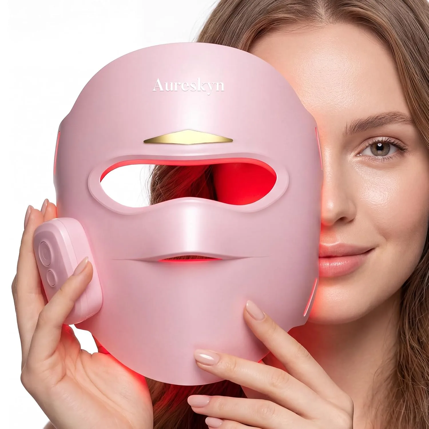 Red Light Therapy for Face 4-Mode LED Mask 336 LEDs Wireless Remote Pink