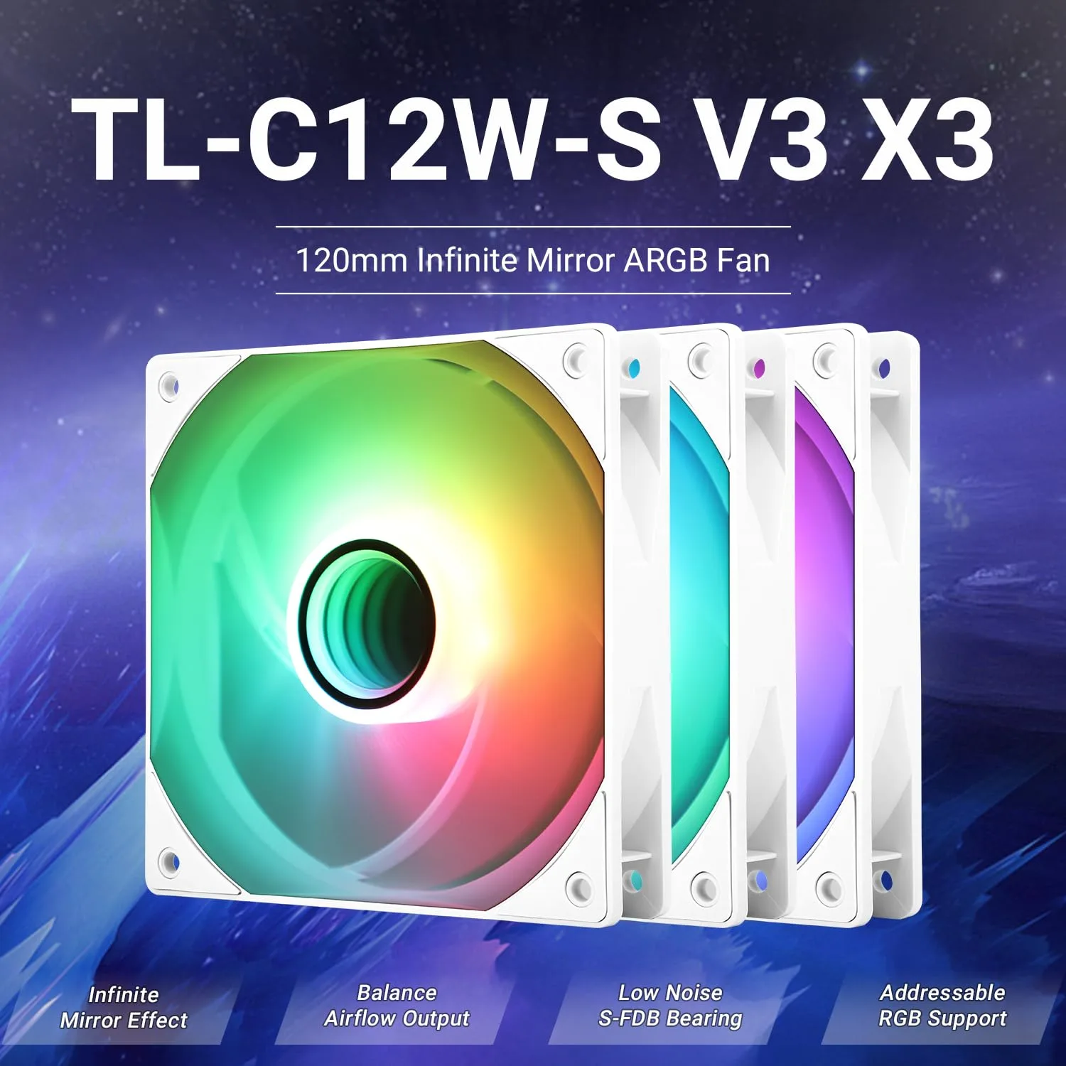 Thermalrlght TL-C12W-S V3 x3 Packs Case Fan 120mm ARGB CPU Cooler Fan Comes with ARGB Mirror Light Effect,PC PWM Silent Fan with 1500RPM Speed, White