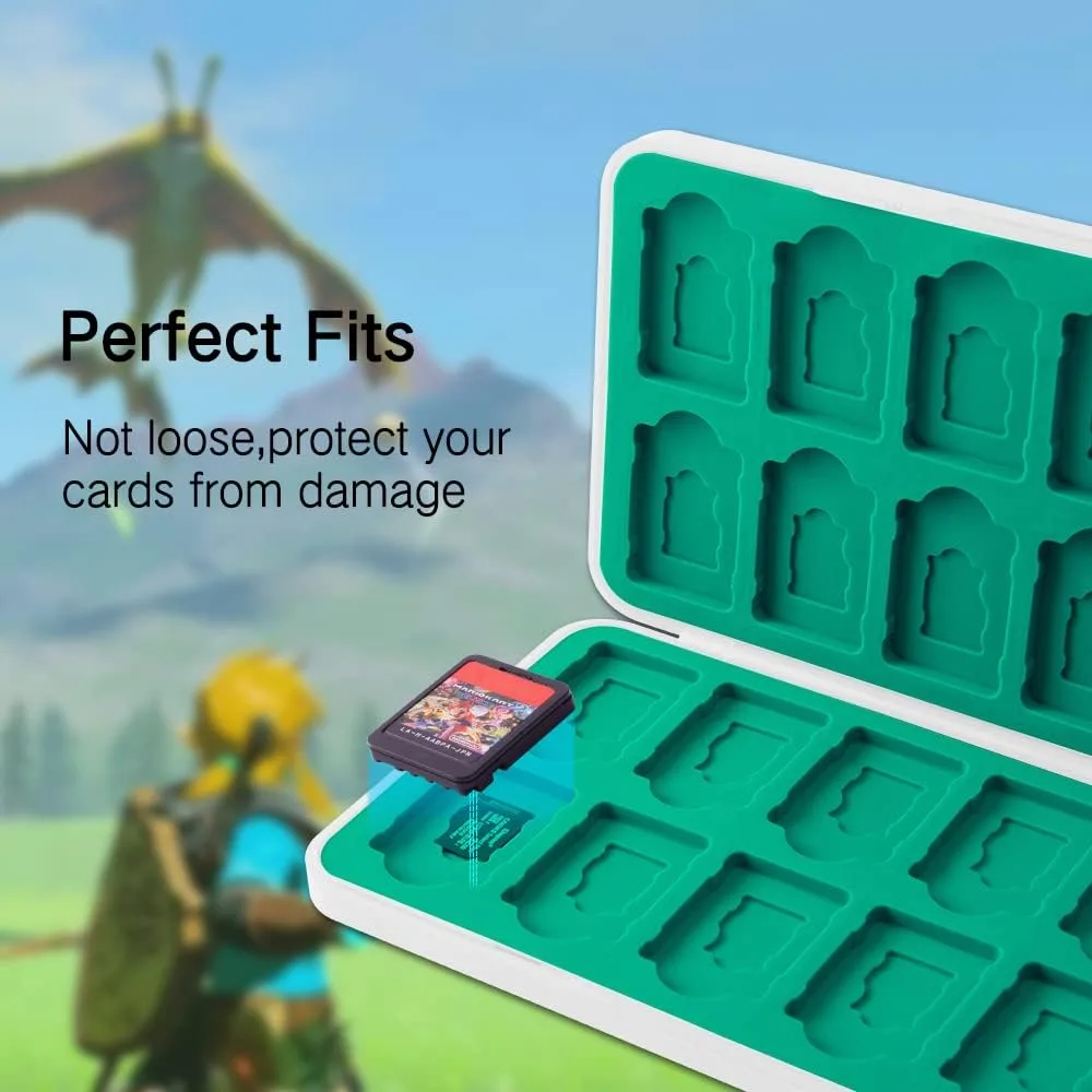 PERFECTSIGHT Switch Game Card Case Compatible with Nintendo Switch Games & Micro SD Cards, Switch 2 Game Holder Cartridge Case with 48 Game Card Slots Storage, White Kingdom
