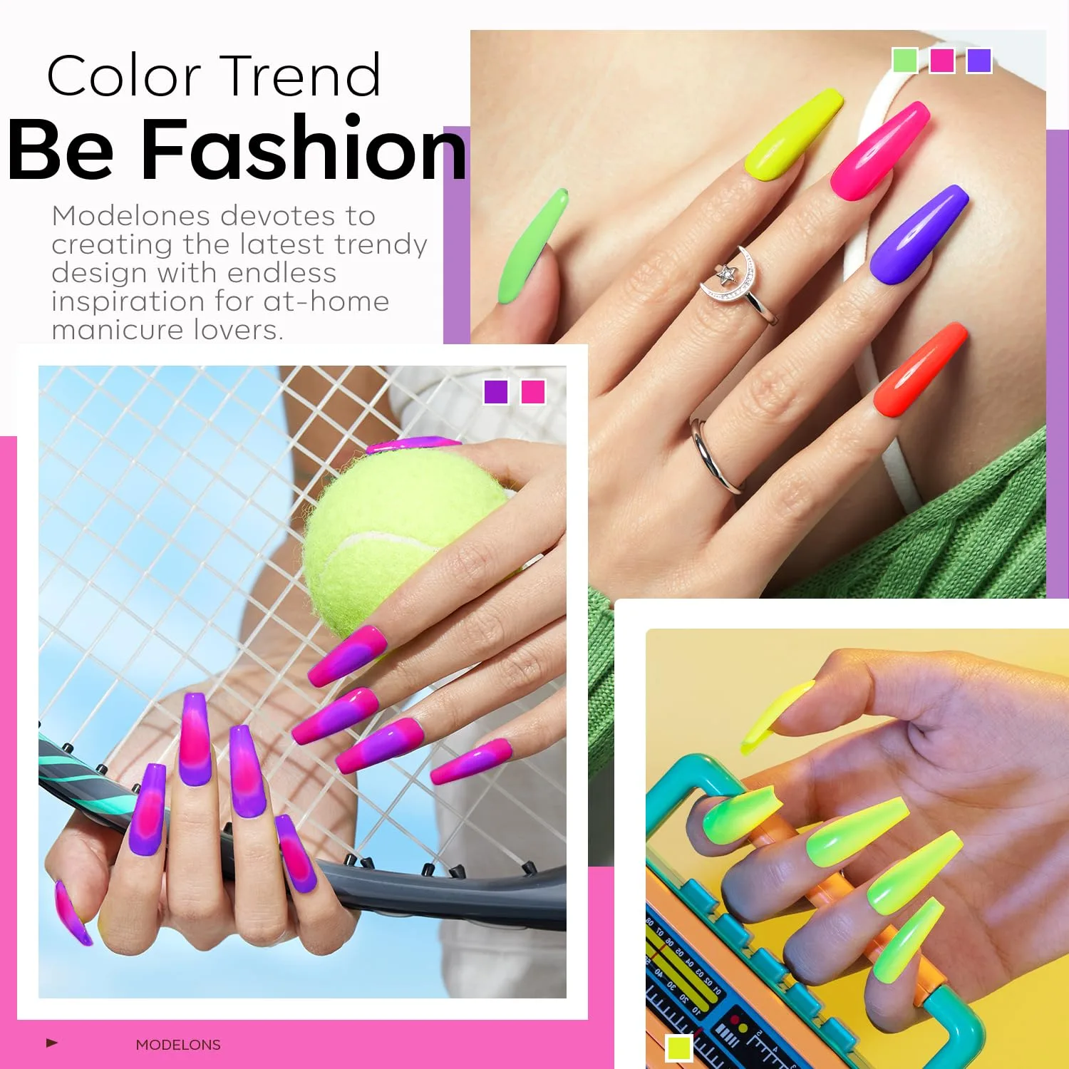 modelones Gel Nail Polish Set Neon 6Colors Hot Pink Blue Navy Summer