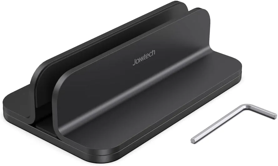 JOKItech Aluminum Laptop Vertical Stand Organizer, Sturdy Laptop Computer Holder Desktop Stand Compatible with new Retina Apple MacBook Pro/Air/Neo, Mac mini & iPad Pro - Black