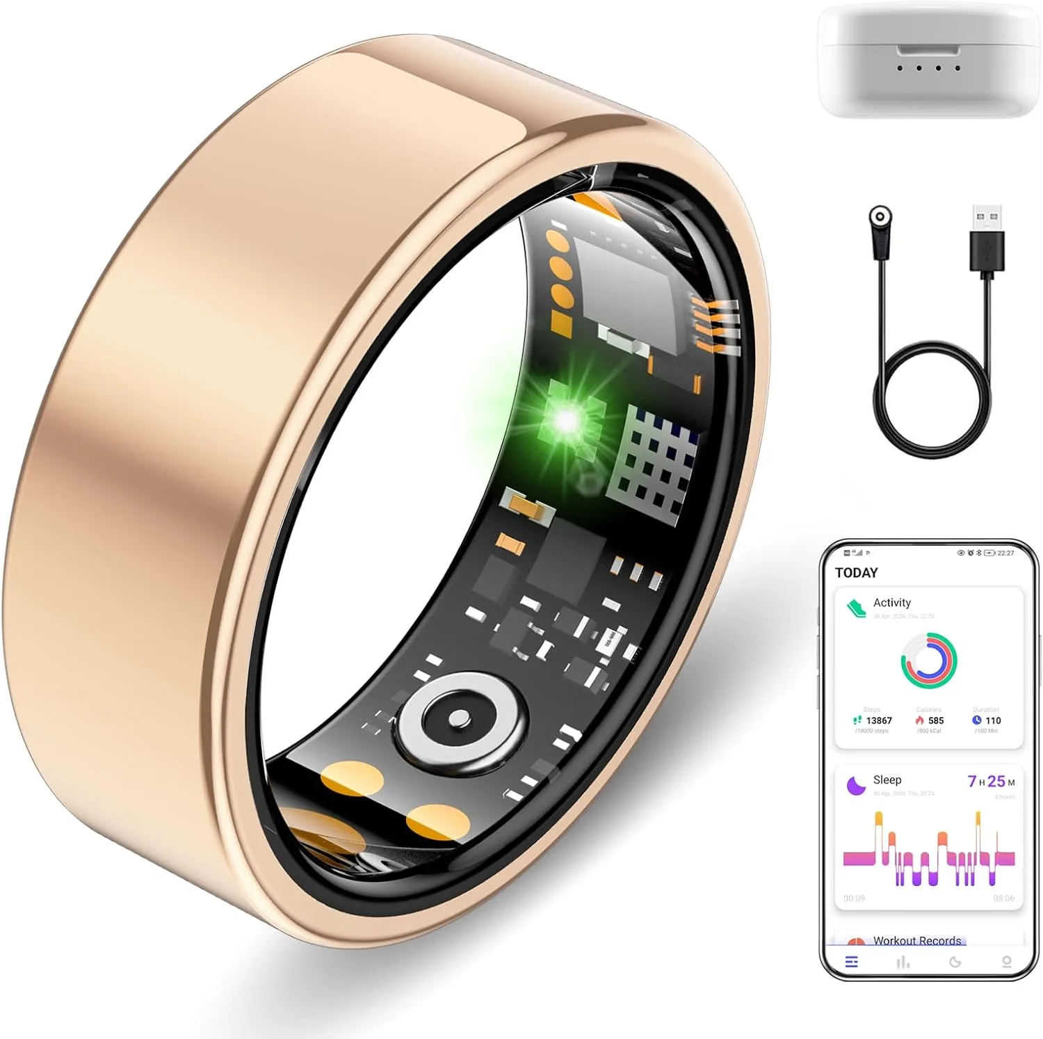 Smart Ring for Women Men, Sleep Activity Health Tracking Ring, Rose Gold 9