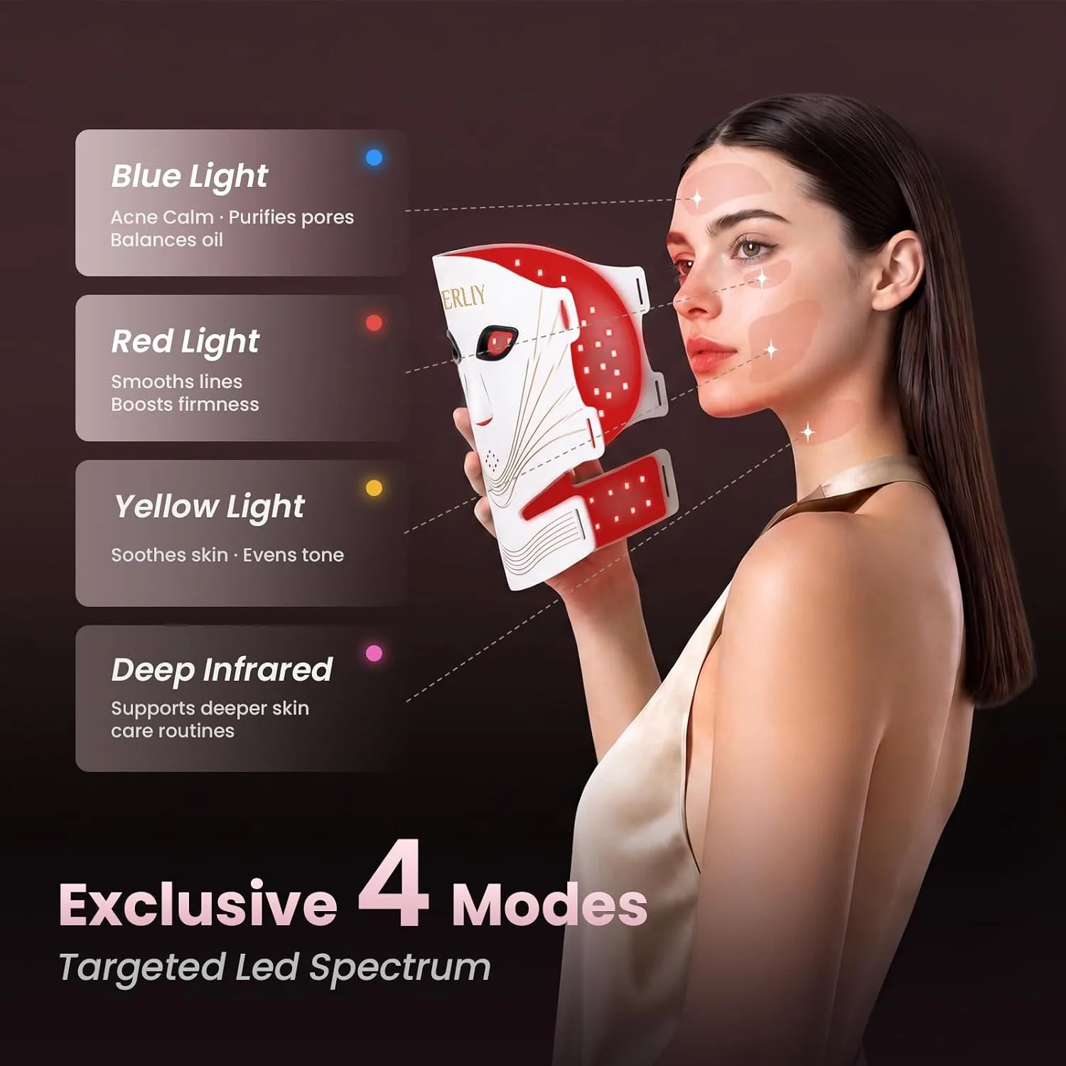 Red Light Therapy Mask for Face 416 LEDs, Cordless 4 Modes &Timer