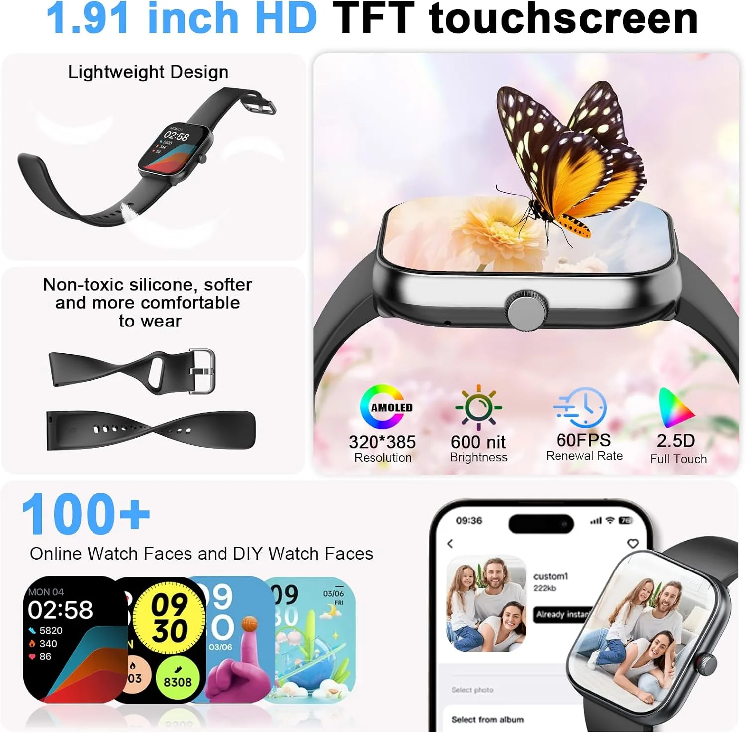 Smart Watch for Women Men, Alexa Built-in, Smartwatch for iPhone & Android Bluetooth Call, 1.91" HD Fitness Tracker with Heart Rate/SpO2/Sleep Monitor, IP68 Waterproof, Fitness Watch 100+ Sports Modes